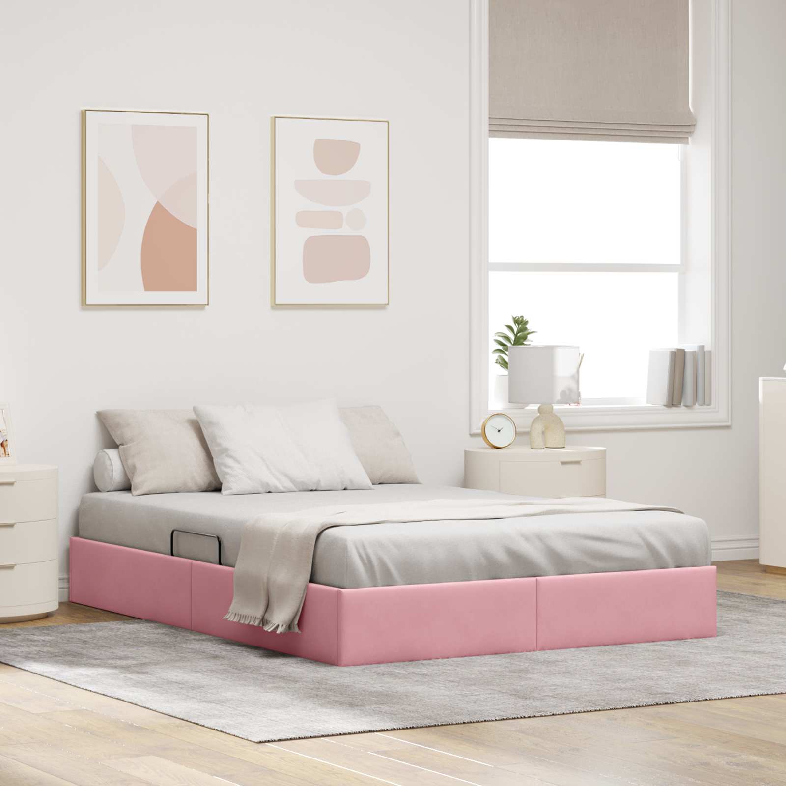 Letto ottomano con archiviazione Rosa 140 x 200 cm Velluto | homemem39