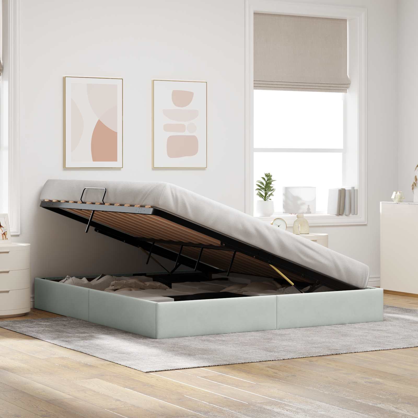 Letto ottomano Grigio Chiaro 160 x 200 cm Velluto | homemem39