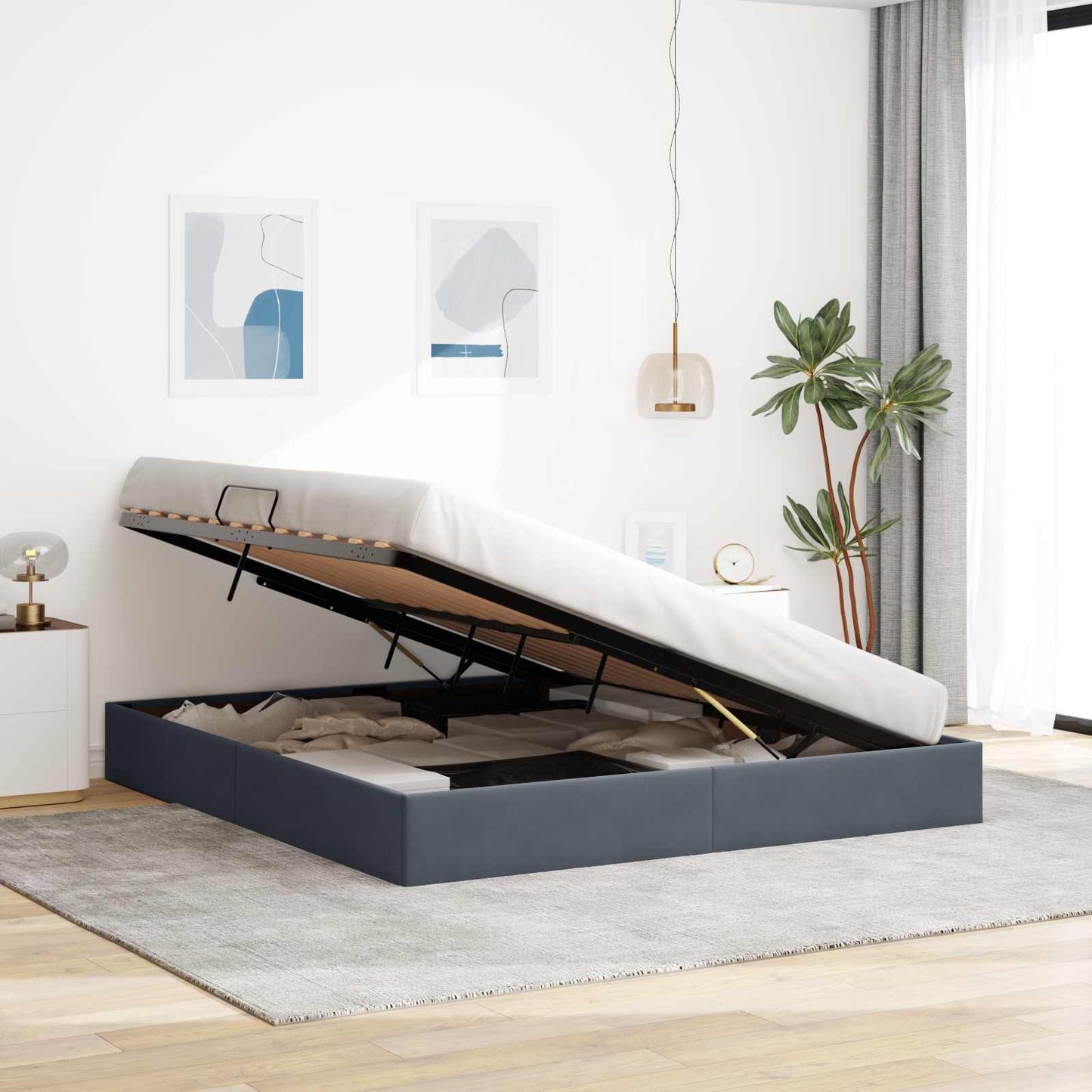 Letto ottomano Grigio Scuro 160 x 200 cm Velluto | homemem39