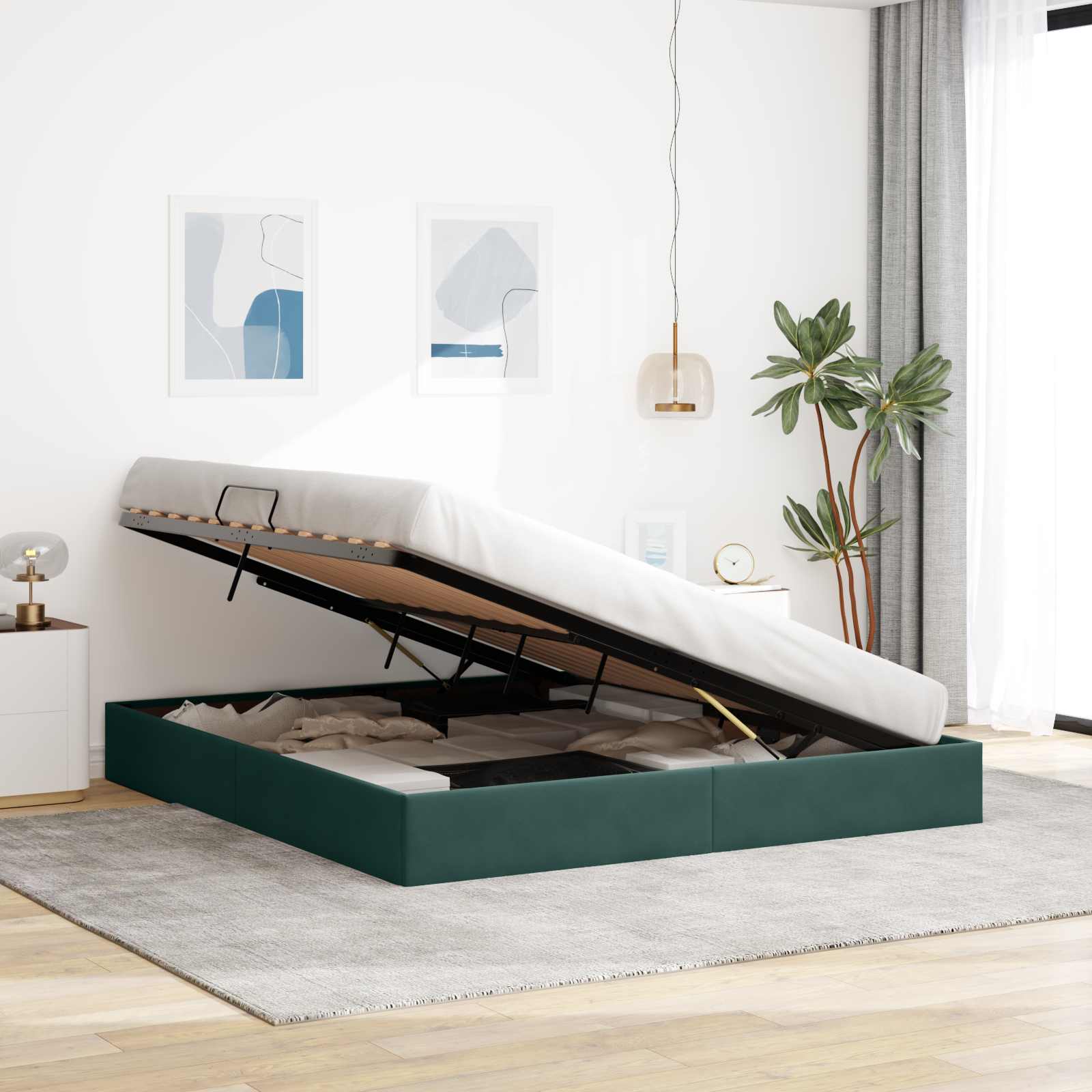 Letto ottomano Verde Scuro 160 x 200 cm Velluto | homemem39