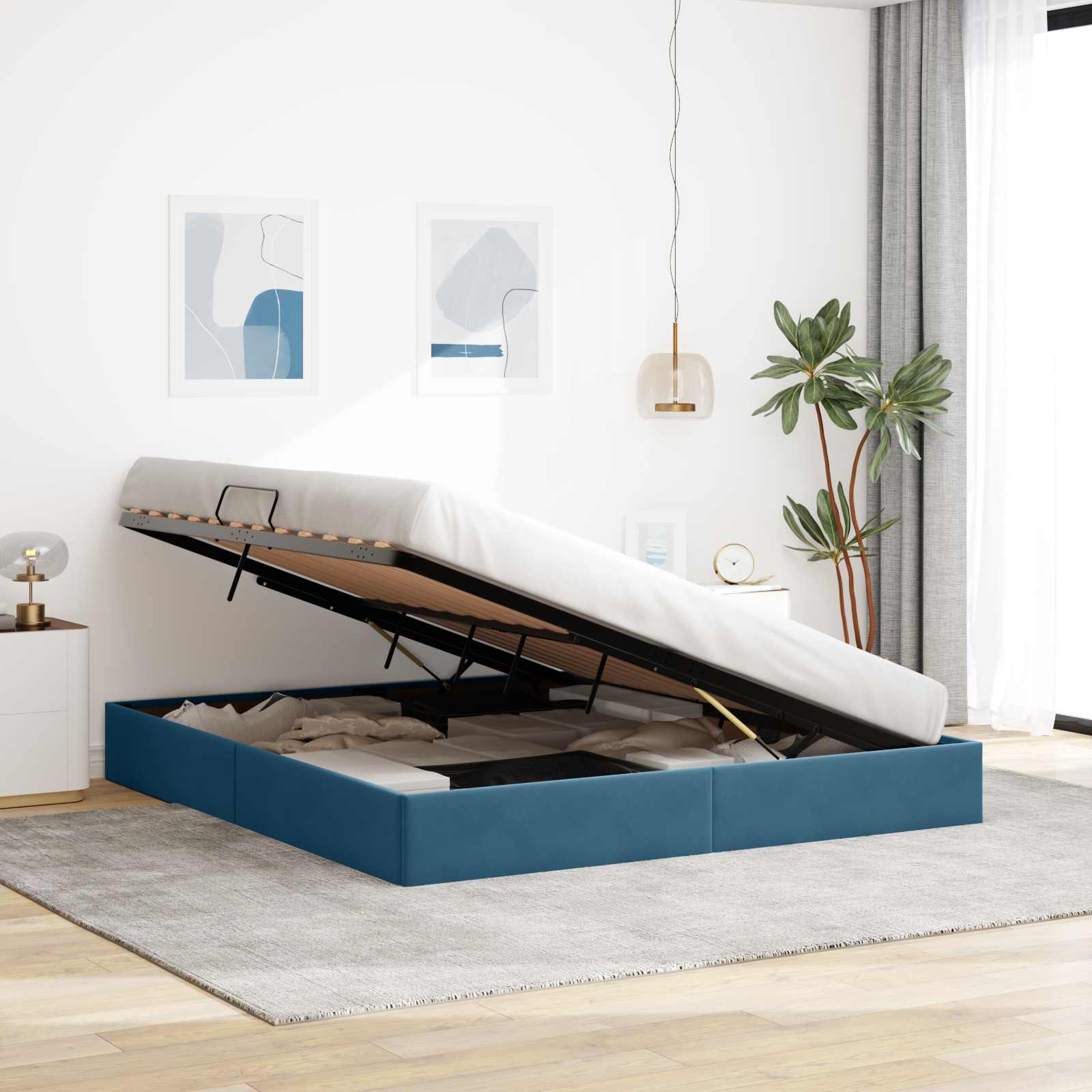 Letto ottomano con archiviazione Blu Scuro 160 x 200 cm Velluto | homemem39