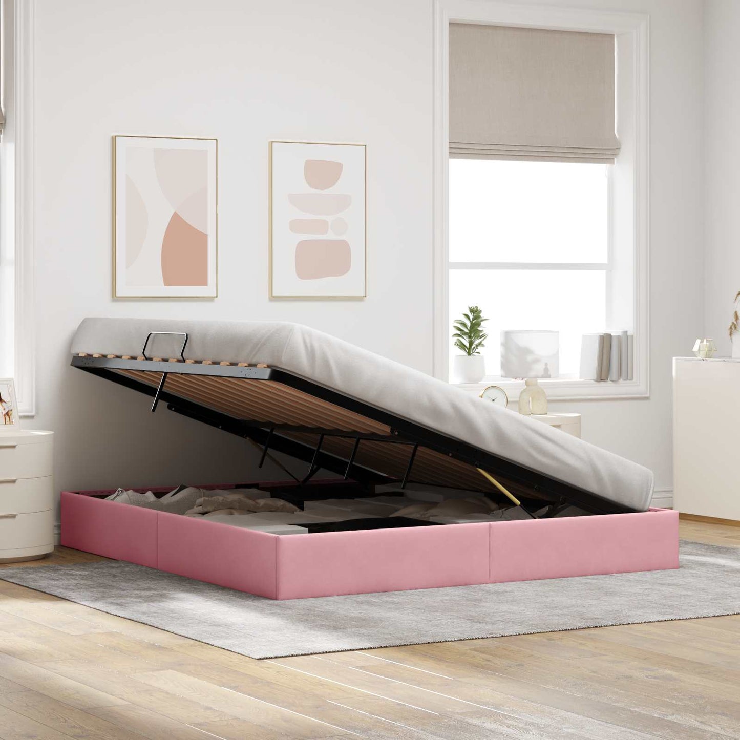 Letto ottomano con archiviazione Rosa 160 x 200 cm Velluto | homemem39