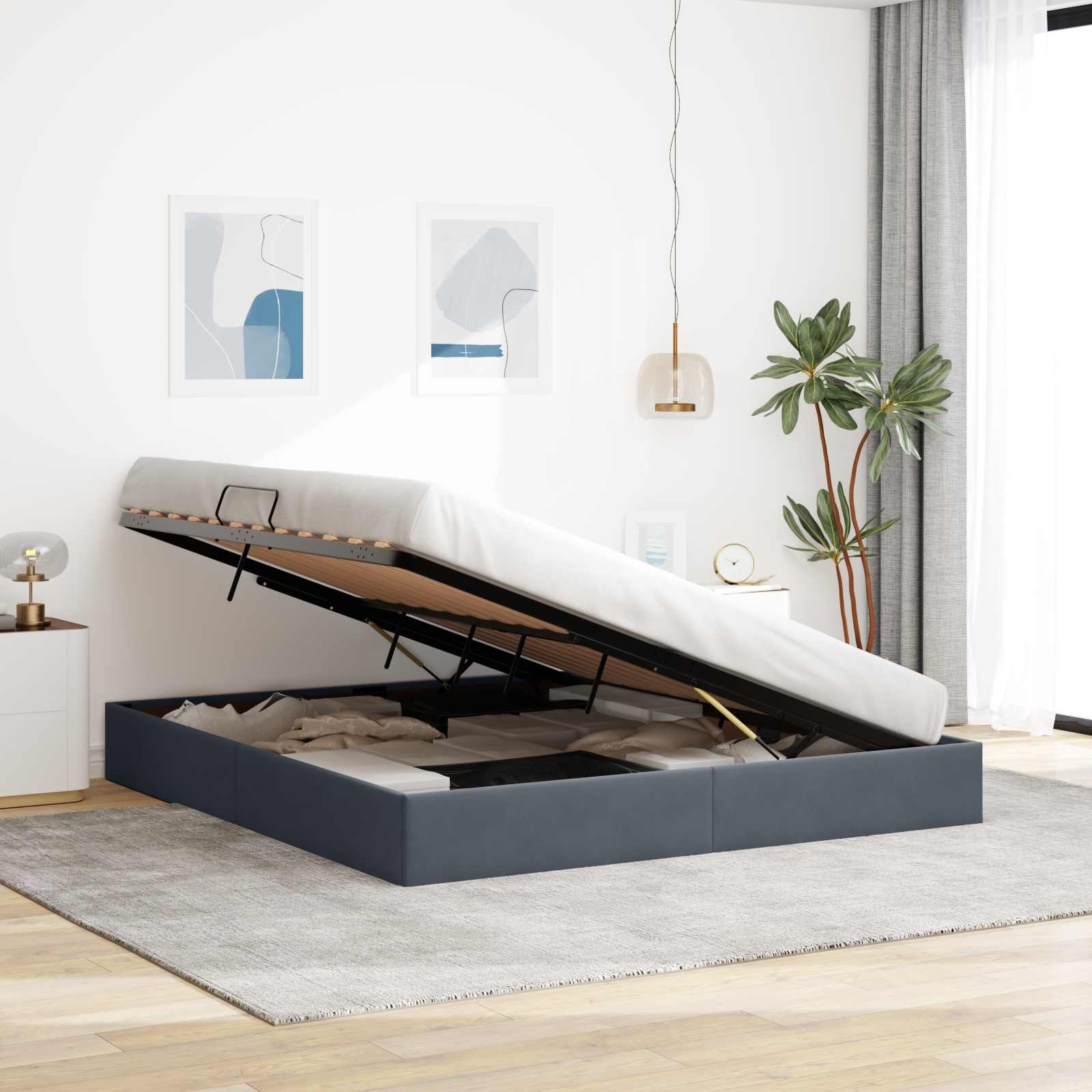 Letto ottomano Grigio Scuro 180 x 200 cm Velluto | homemem39