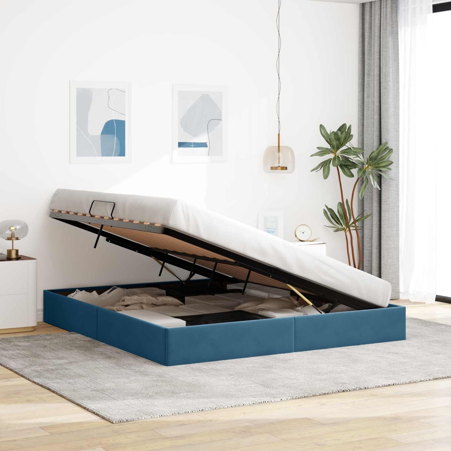Letto ottomano con archiviazione Blu Scuro 180 x 200 cm Velluto | homemem39