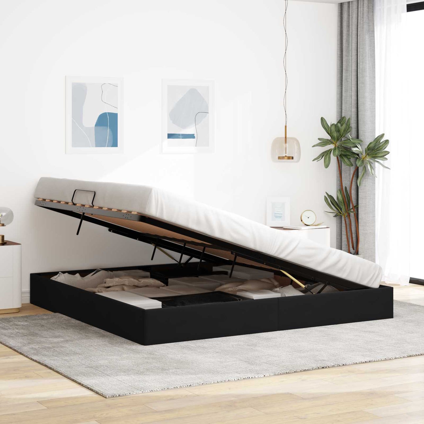 Letto ottomano con archiviazione Nero 200 x 200 cm Velluto | homemem39