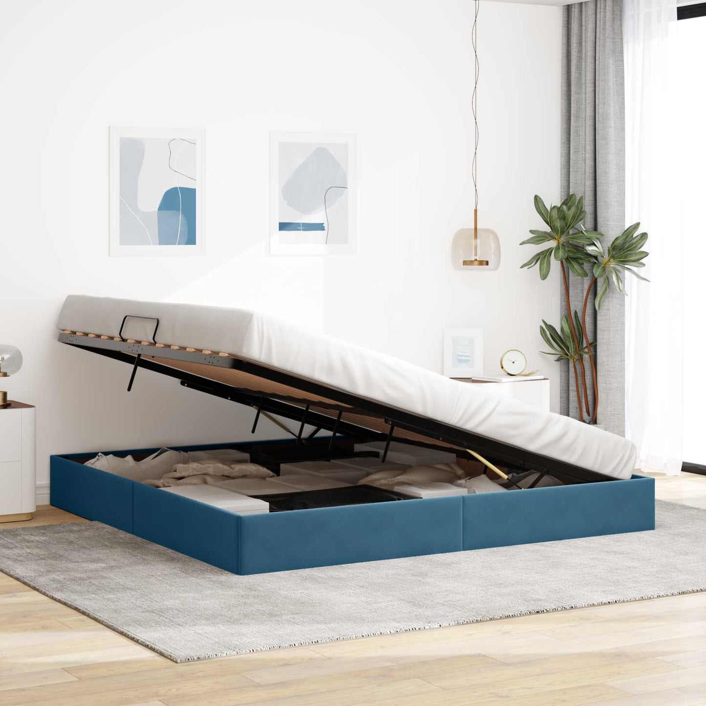 Letto ottomano con archiviazione Blu Scuro 200 x 200 cm Velluto | homemem39