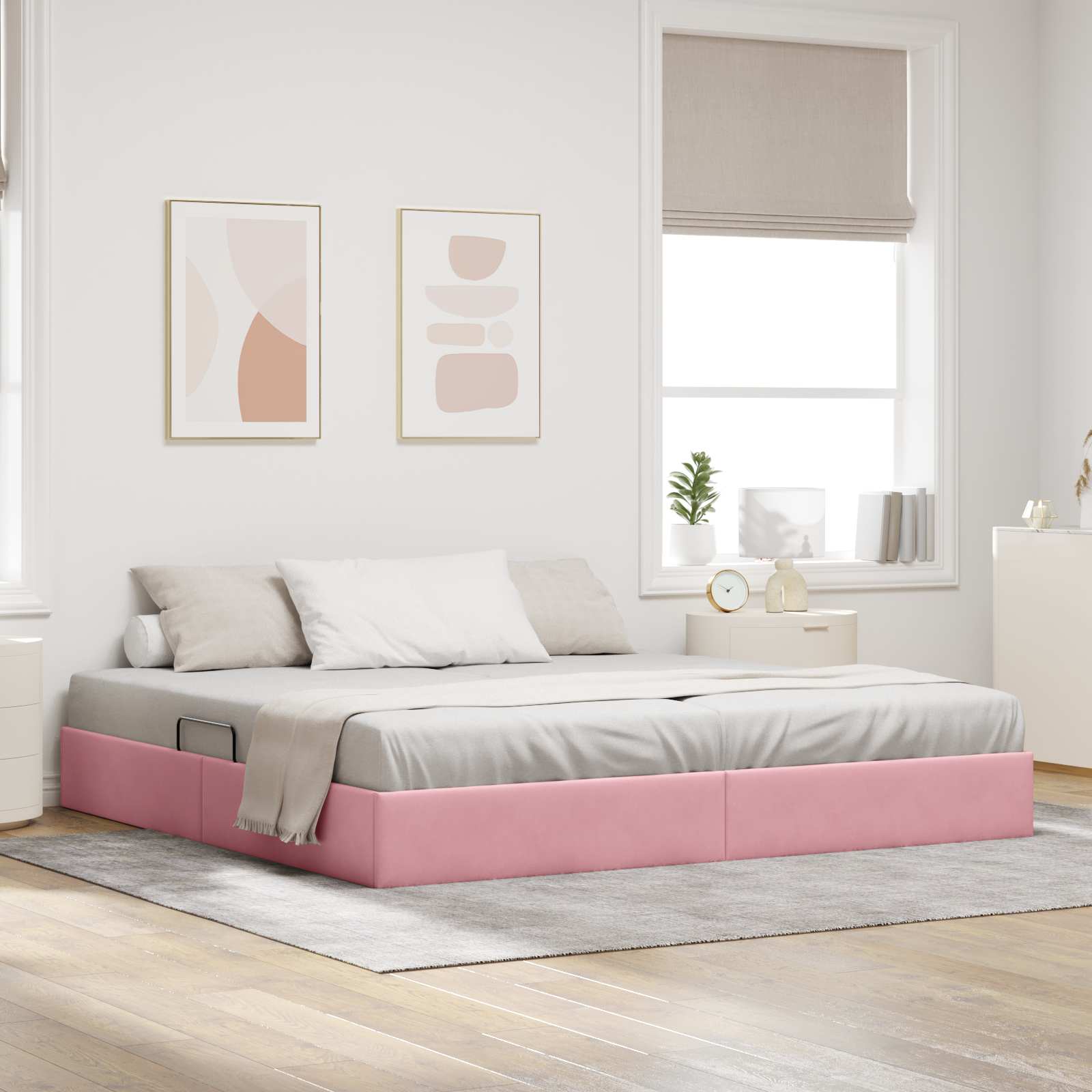 Letto ottomano con archiviazione Rosa 200 x 200 cm Velluto | homemem39
