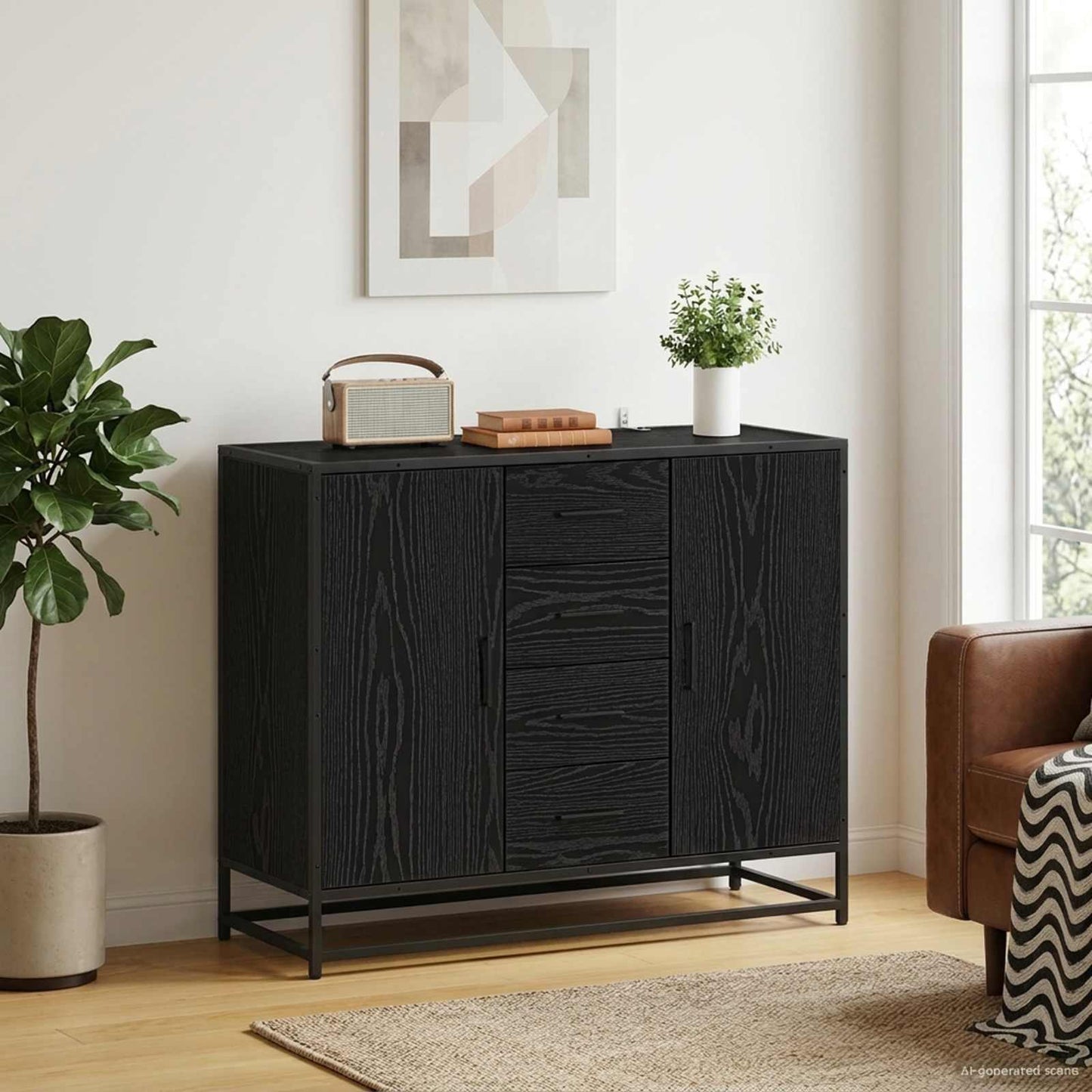 Credenza Rovere Nero 92 x 35 x 76 cm Legno ingegnerizzato | homemem39