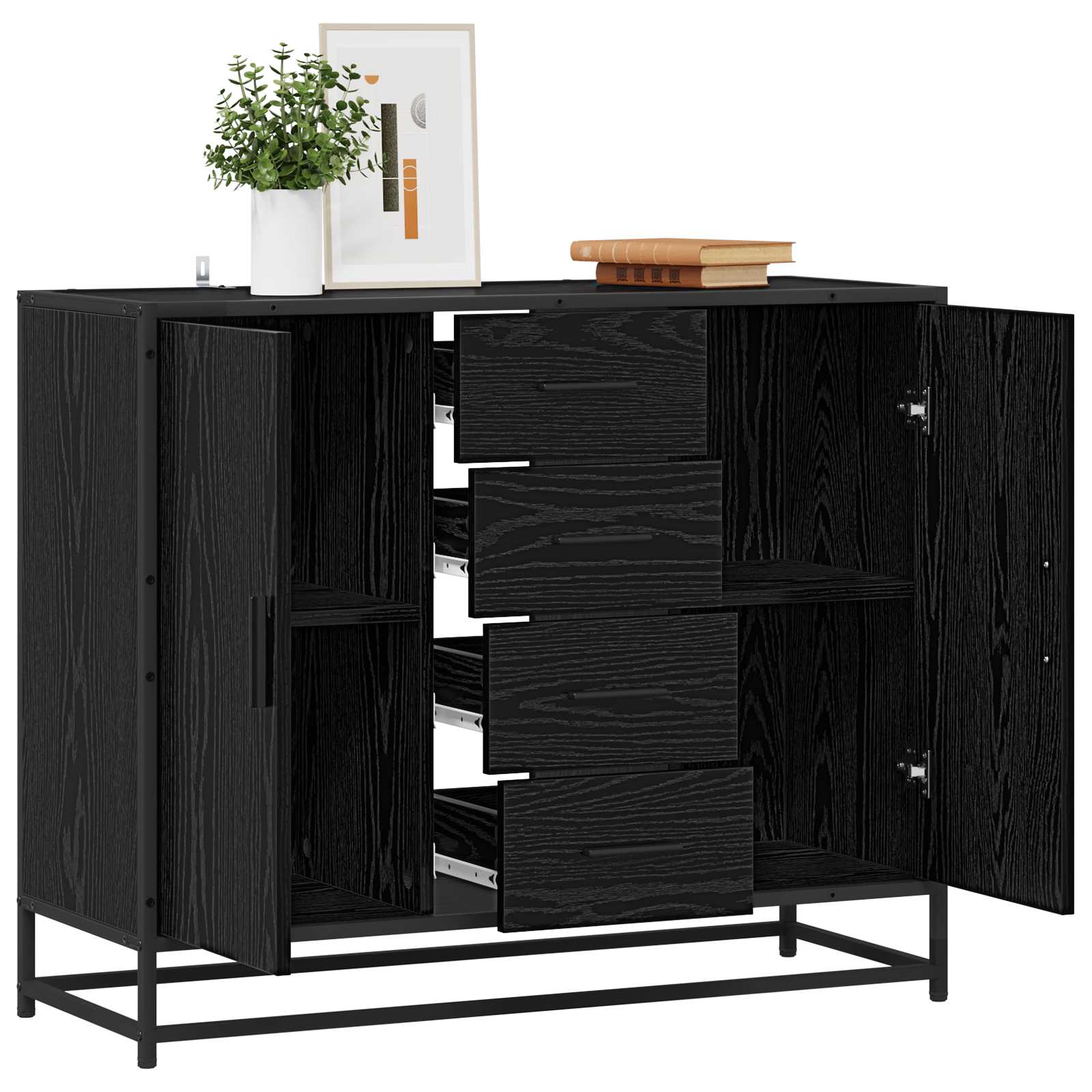 Credenza Rovere Nero 92 x 35 x 76 cm Legno ingegnerizzato | homemem39