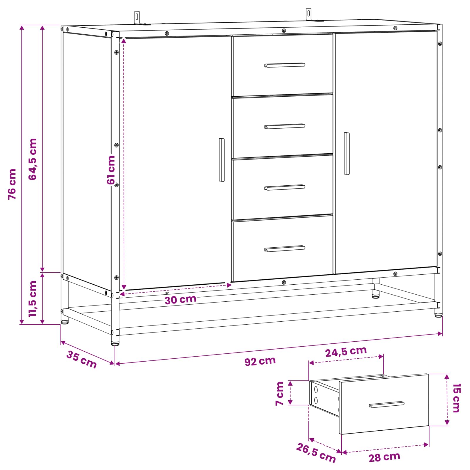 Credenza Rovere Nero 92 x 35 x 76 cm Legno ingegnerizzato | homemem39