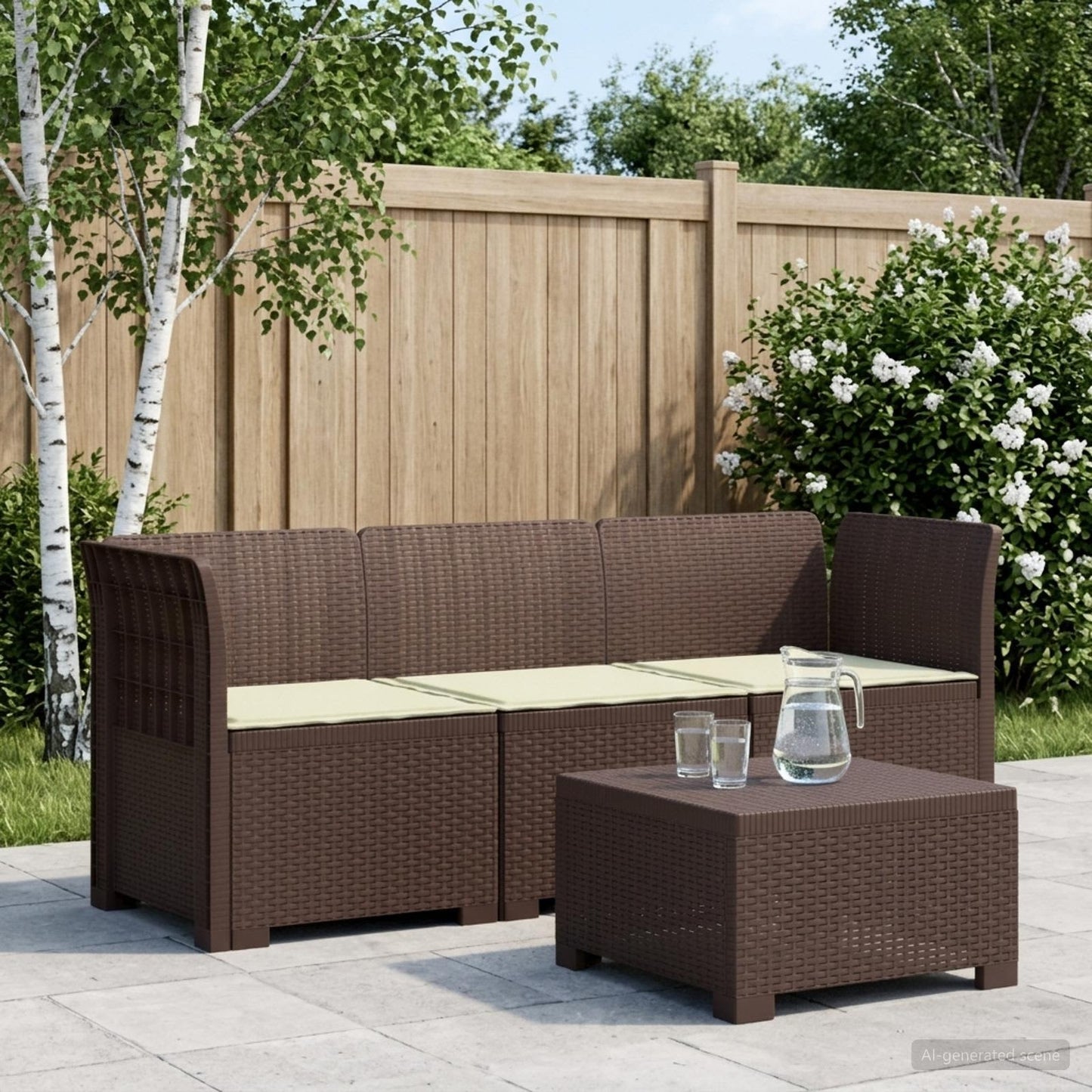 Divano da giardino 3 posti con cuscini in look rattan PP | homemem39