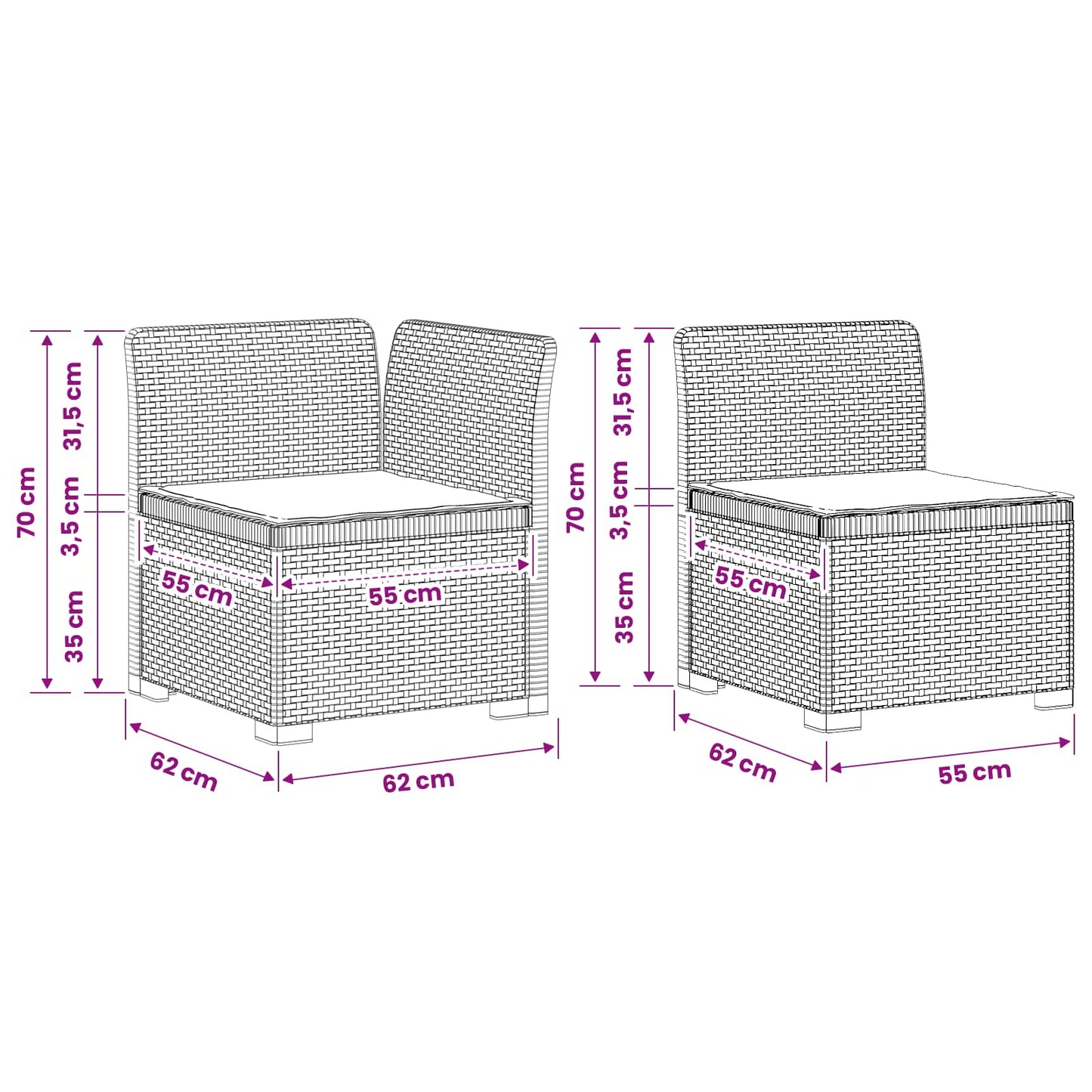 Divano da giardino 3 posti con cuscini in look rattan PP | homemem39