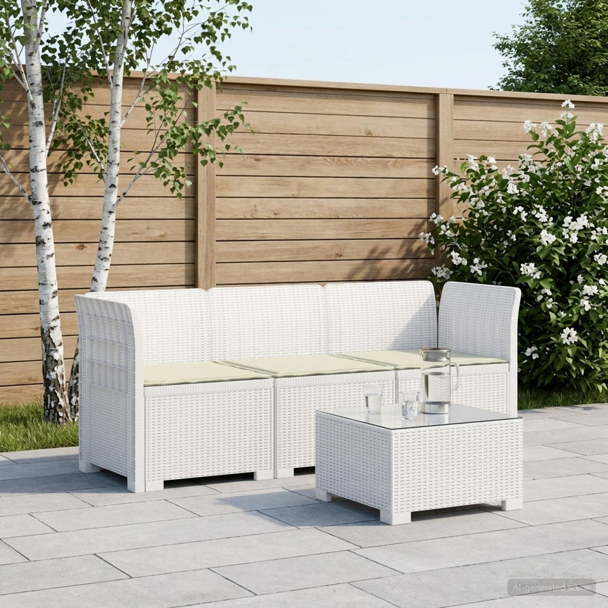 Divano da giardino 3 posti con cuscini in look rattan 3 posto | homemem39