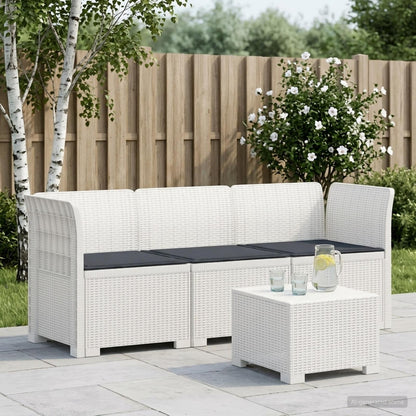 Divano da giardino 3 posti con cuscini in look rattan PP Bianco | homemem39