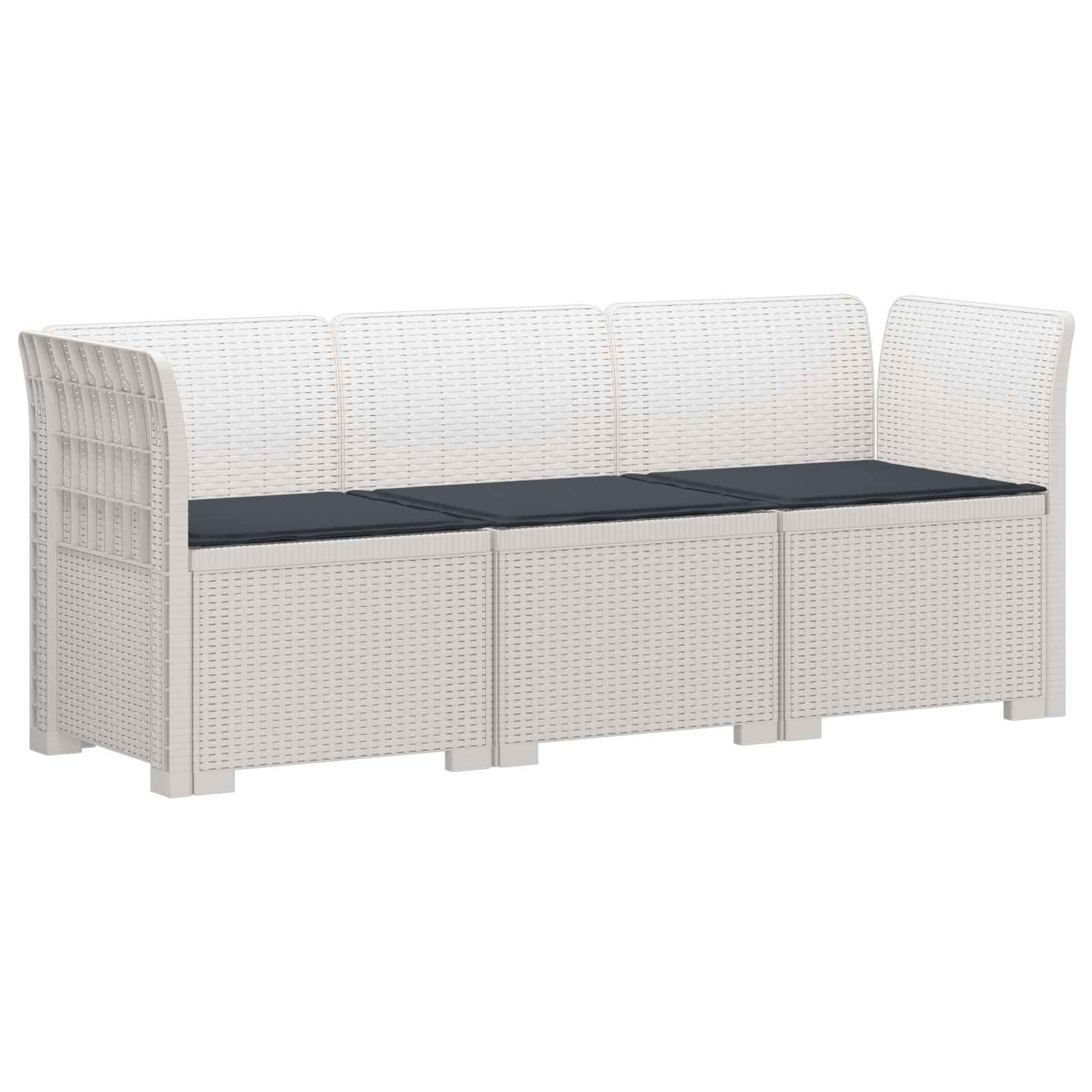 Divano da giardino 3 posti con cuscini in look rattan PP Bianco | homemem39