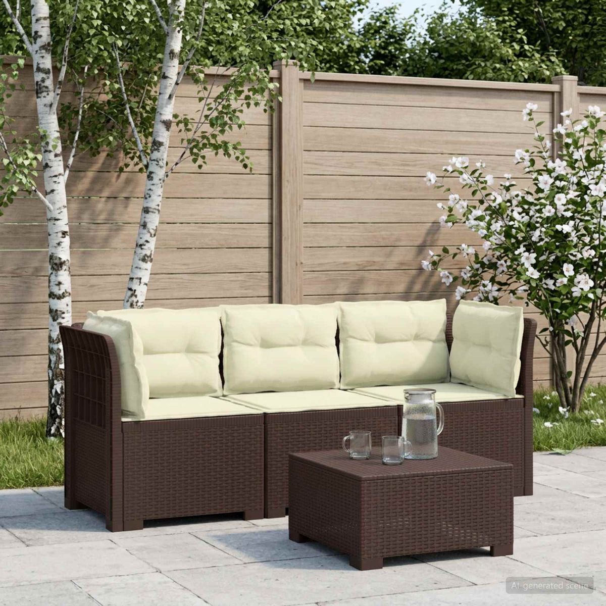 Divano da giardino 3 posti con cuscini in look rattan 3 posto | homemem39