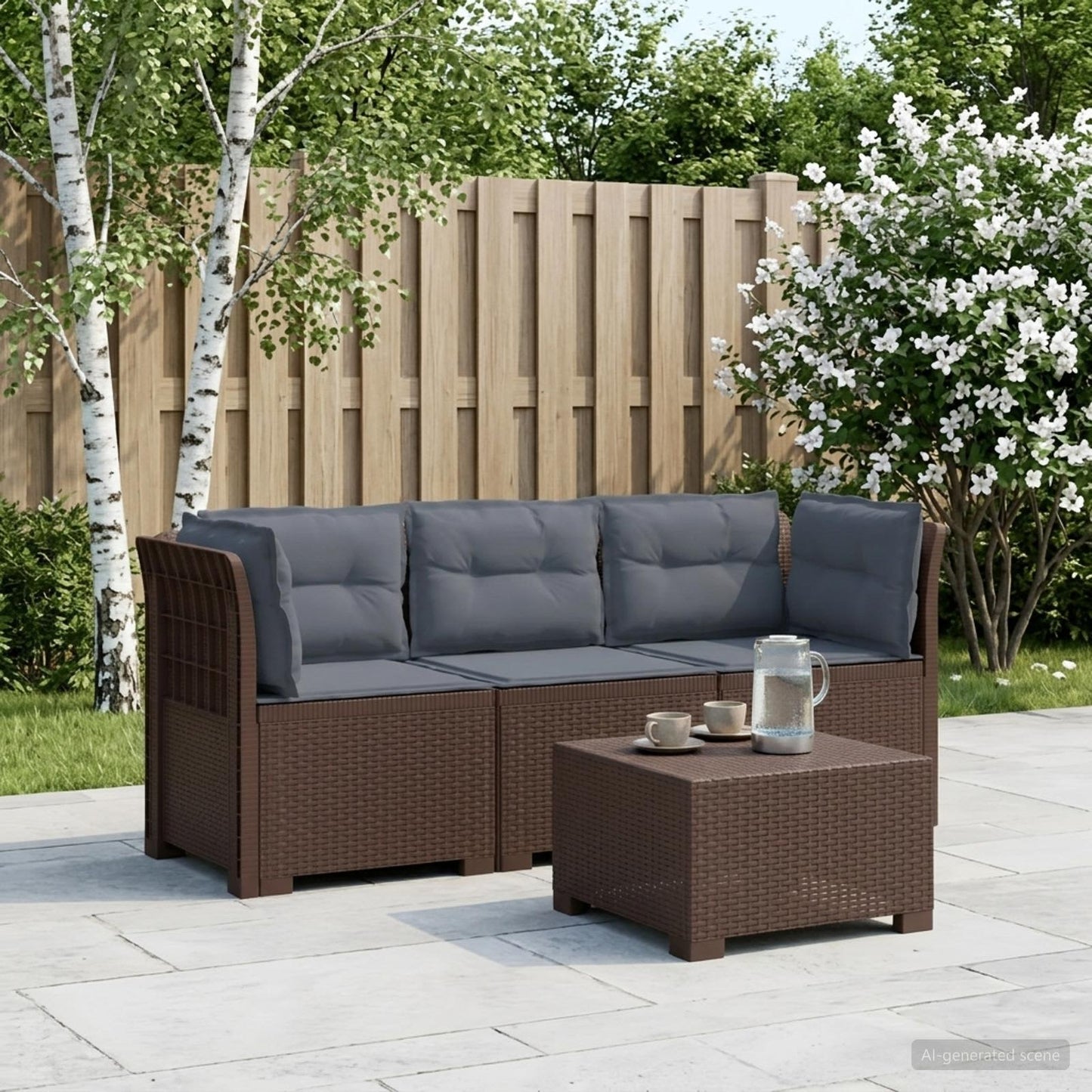 Divano da giardino 3 posti con cuscini in look rattan PP | homemem39
