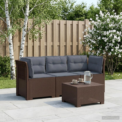 Divano da giardino 3 posti con cuscini in look rattan PP | homemem39