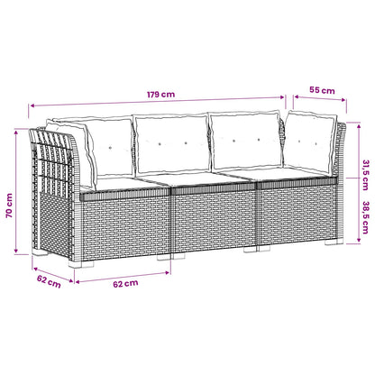 Divano da giardino 3 posti con cuscini in look rattan PP | homemem39