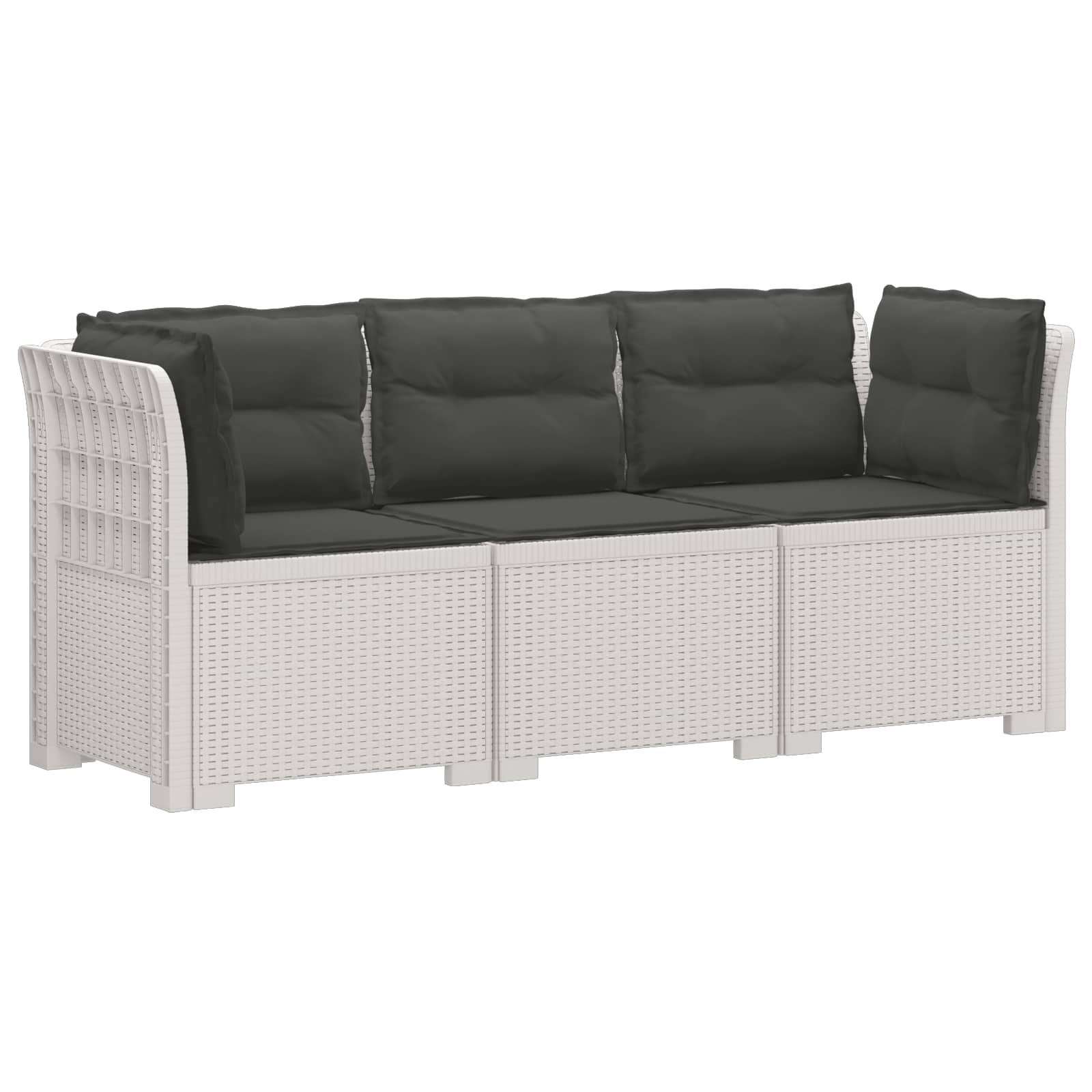 Divano da giardino 3 posti con cuscini in look rattan PP Bianco | homemem39