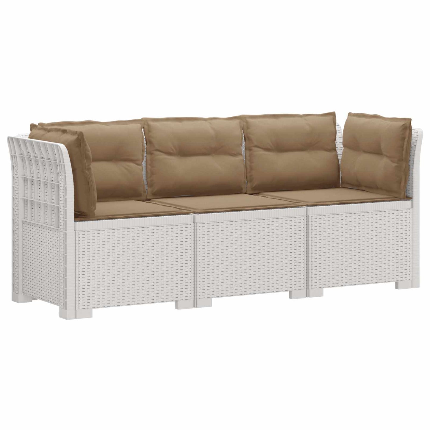 Divano da giardino 3 posti con cuscini in look rattan PP Bianco | homemem39