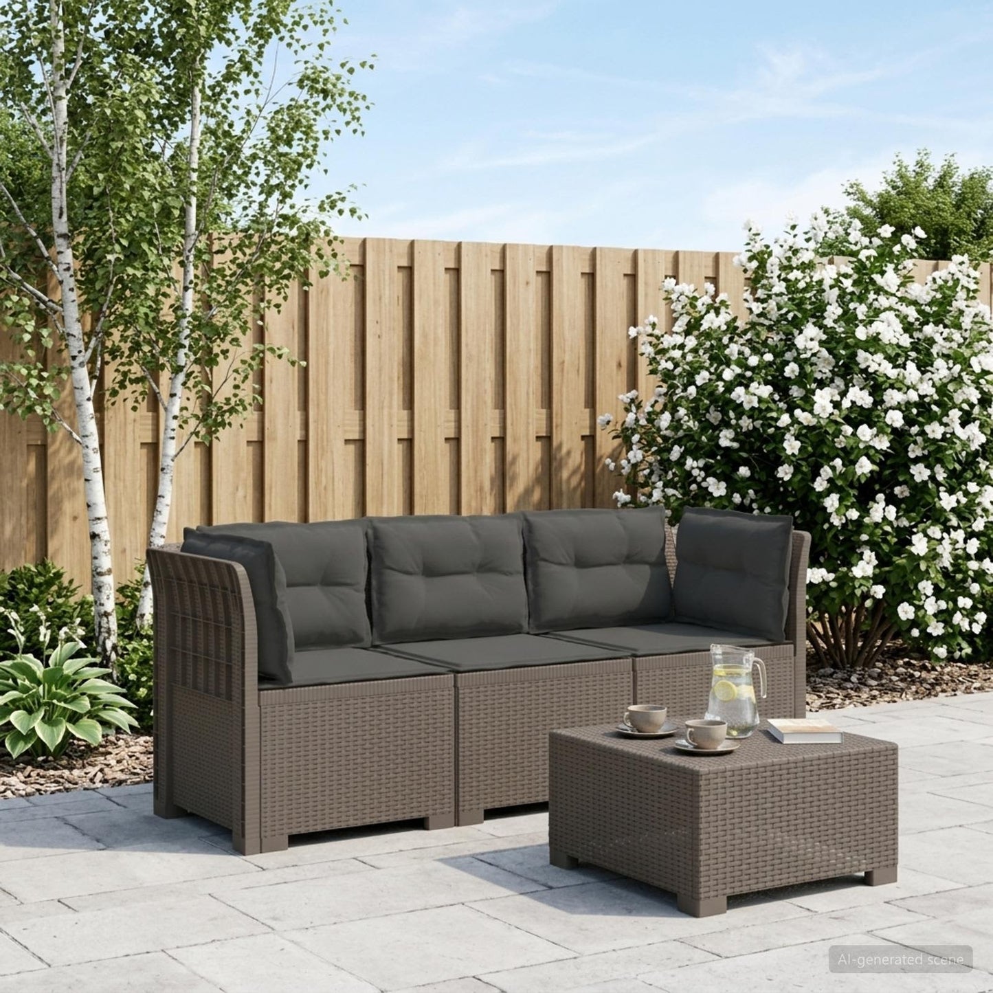 Divano da giardino 3 posti con cuscini in look rattan PP | homemem39