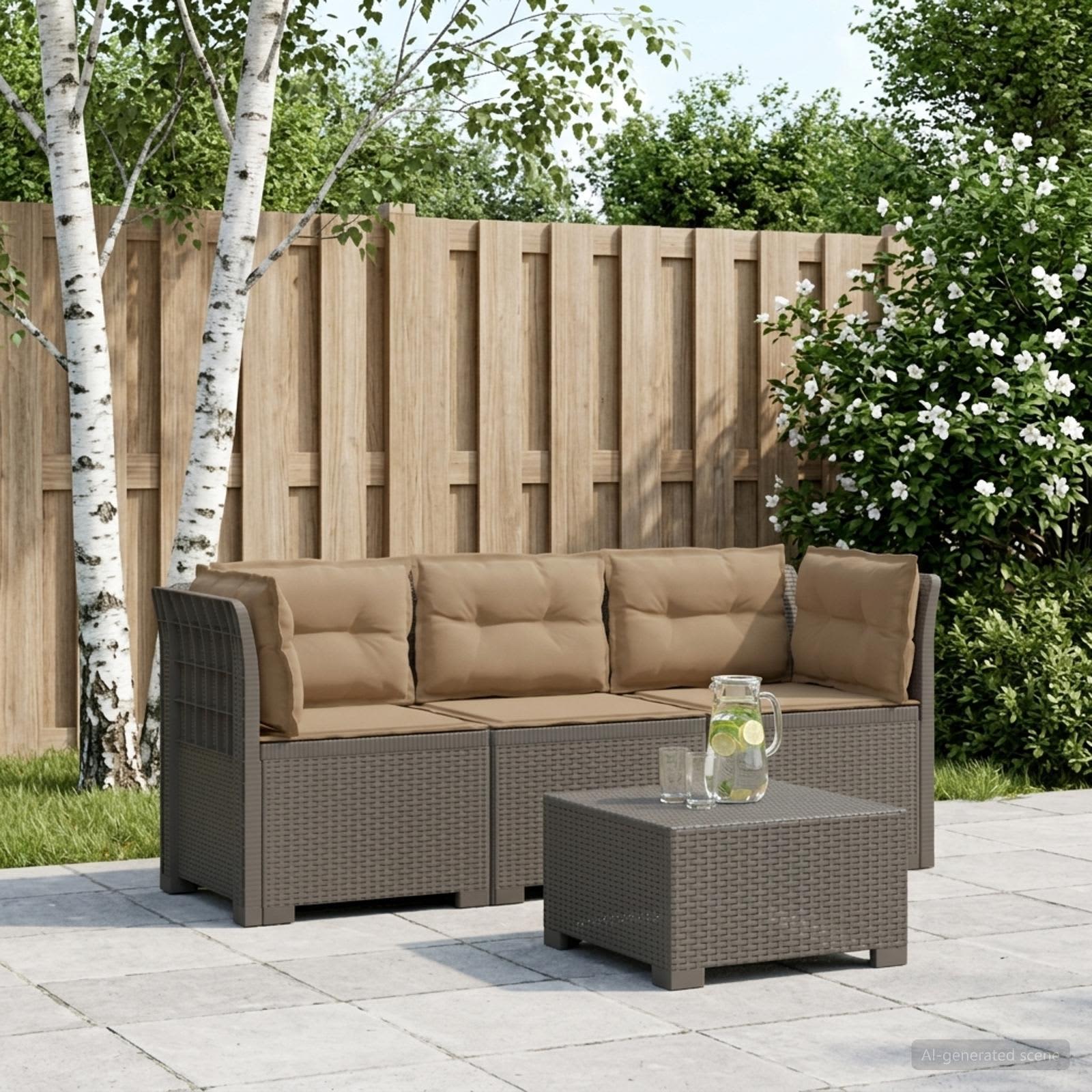Divano da giardino 3 posti con cuscini in look rattan PP | homemem39