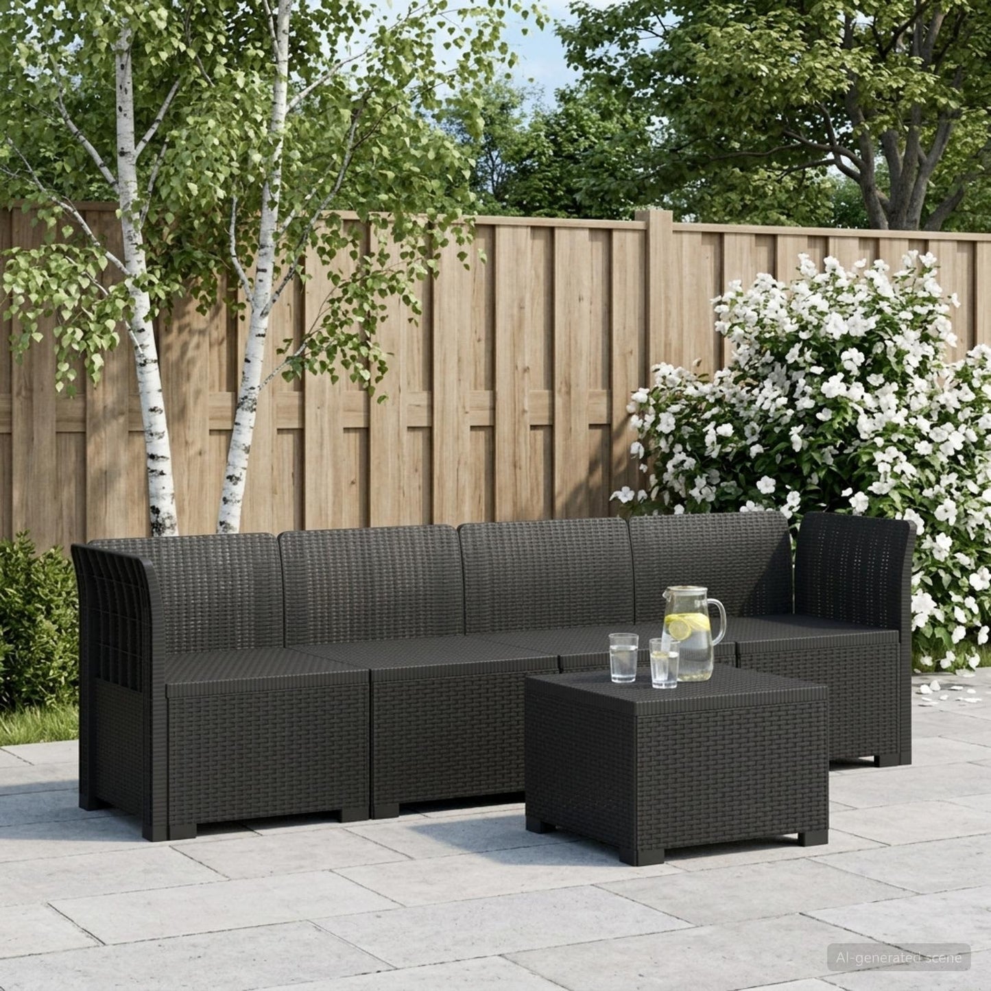 Divano da Giardino a 4 Posti in Stile Rattan PP Antracite | homemem39