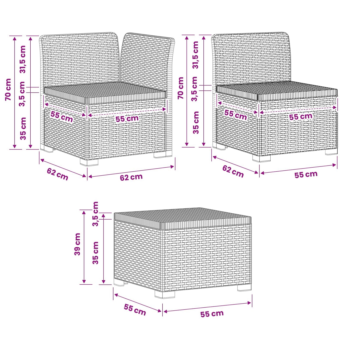 Divano da Giardino a 4 Posti in Stile Rattan PP Antracite | homemem39