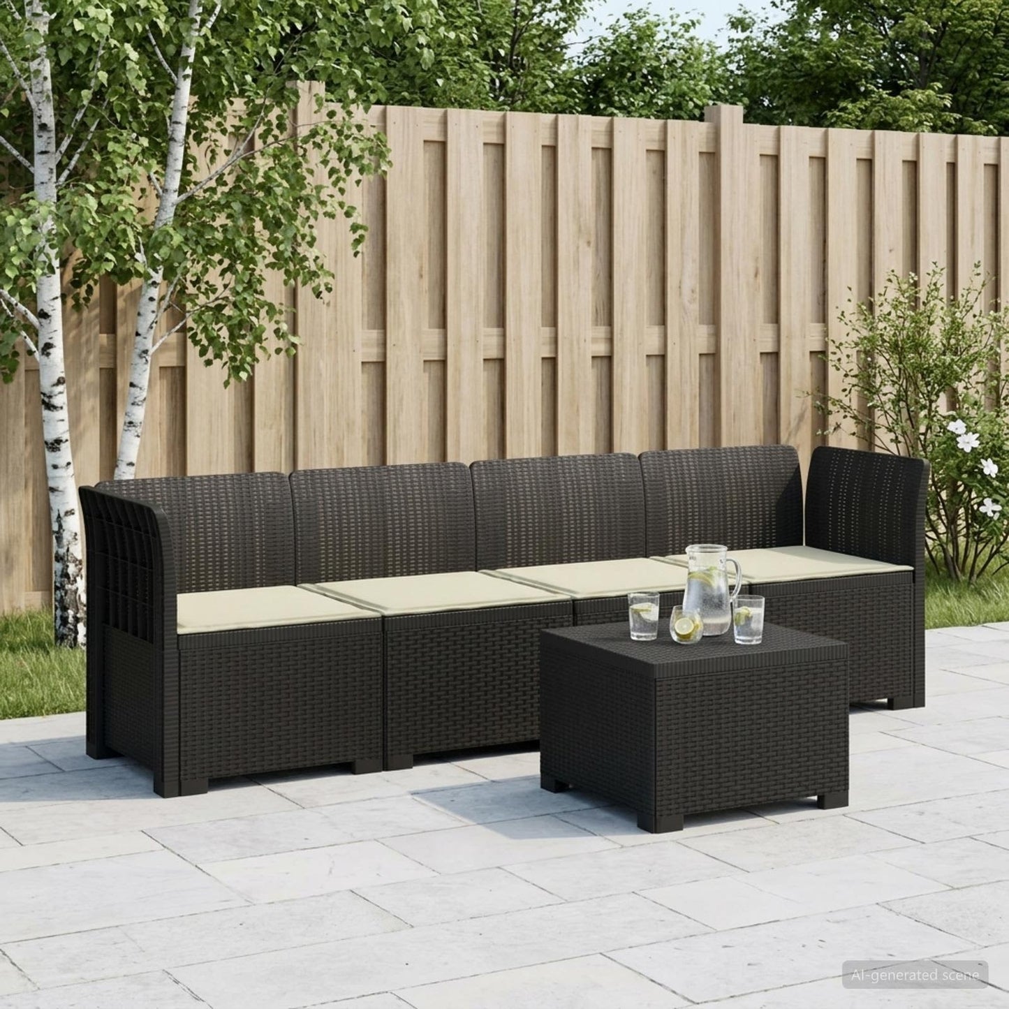Divano da Giardino a 4 Posti con Cuscini in Stile Rattan PP | homemem39