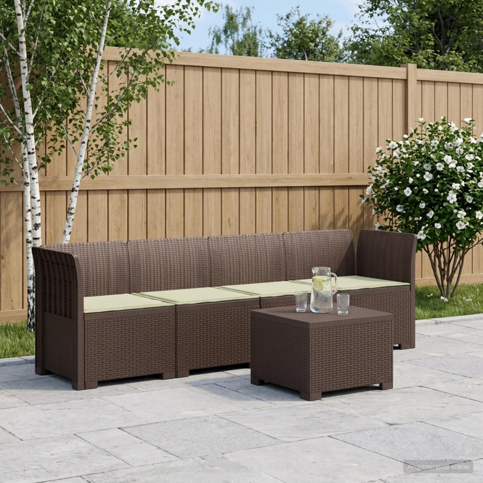 Divano da Giardino a 4 Posti con Cuscini in Stile Rattan PP | homemem39