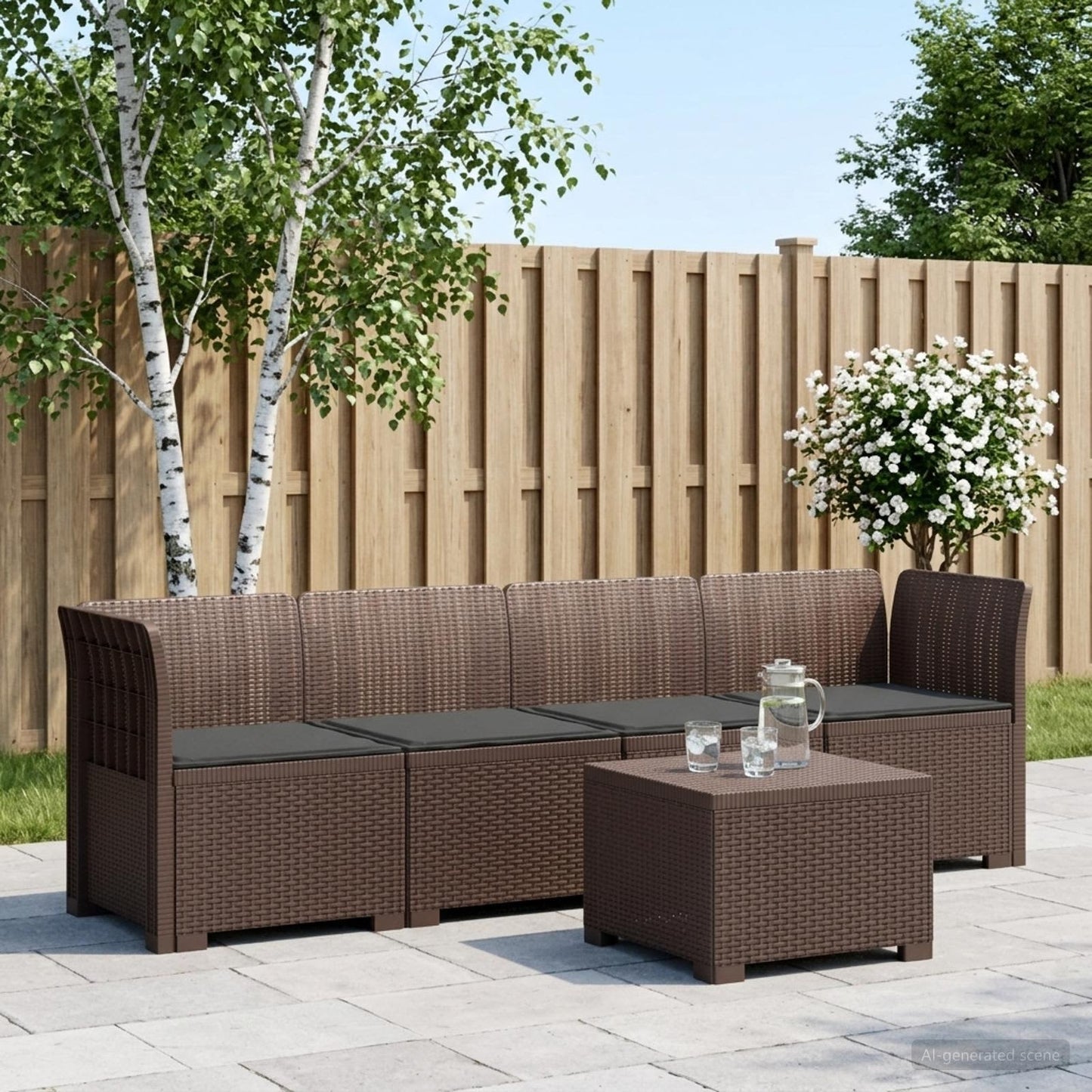 Divano da Giardino a 4 Posti con Cuscini in Stile Rattan PP | homemem39