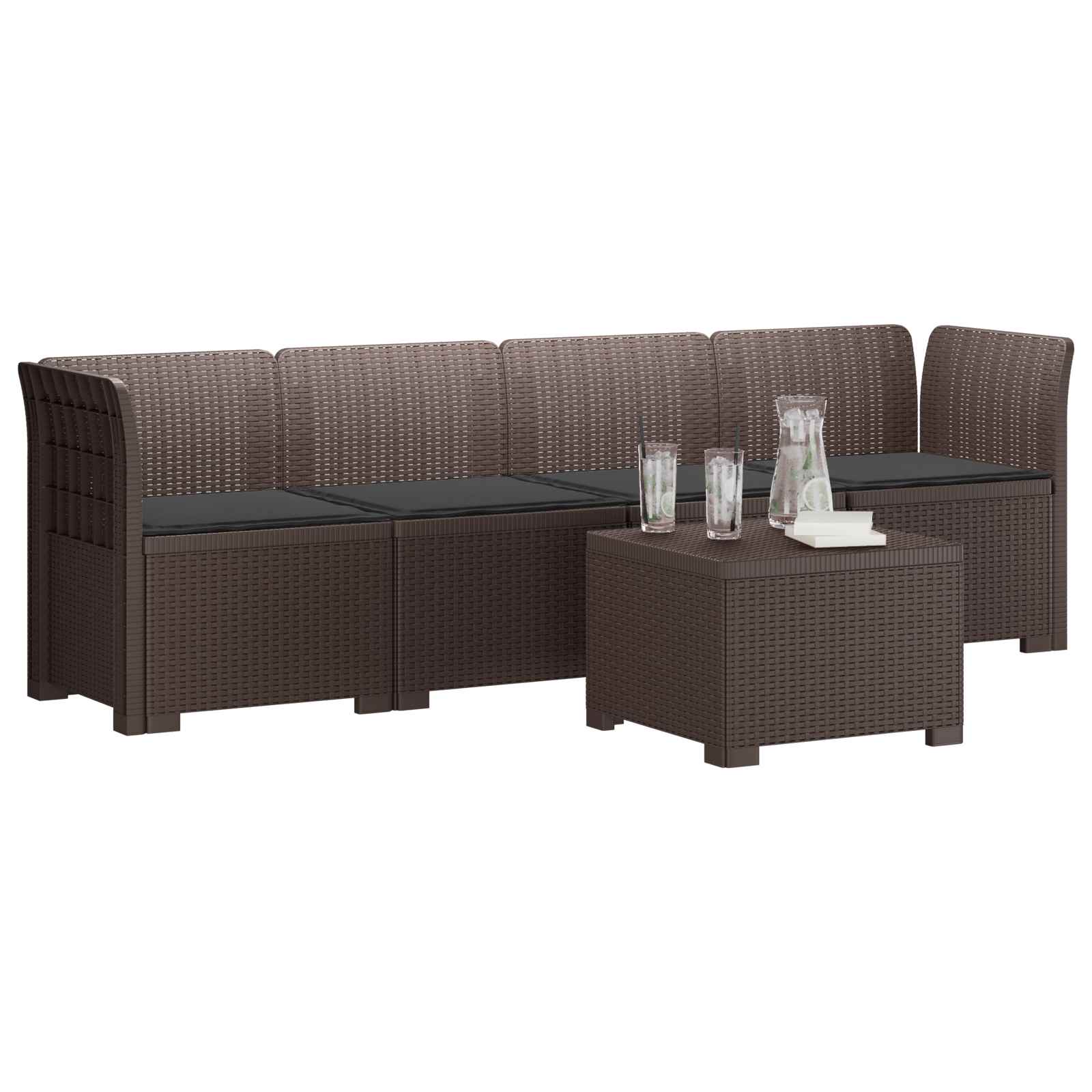 Divano da Giardino a 4 Posti con Cuscini in Stile Rattan PP | homemem39