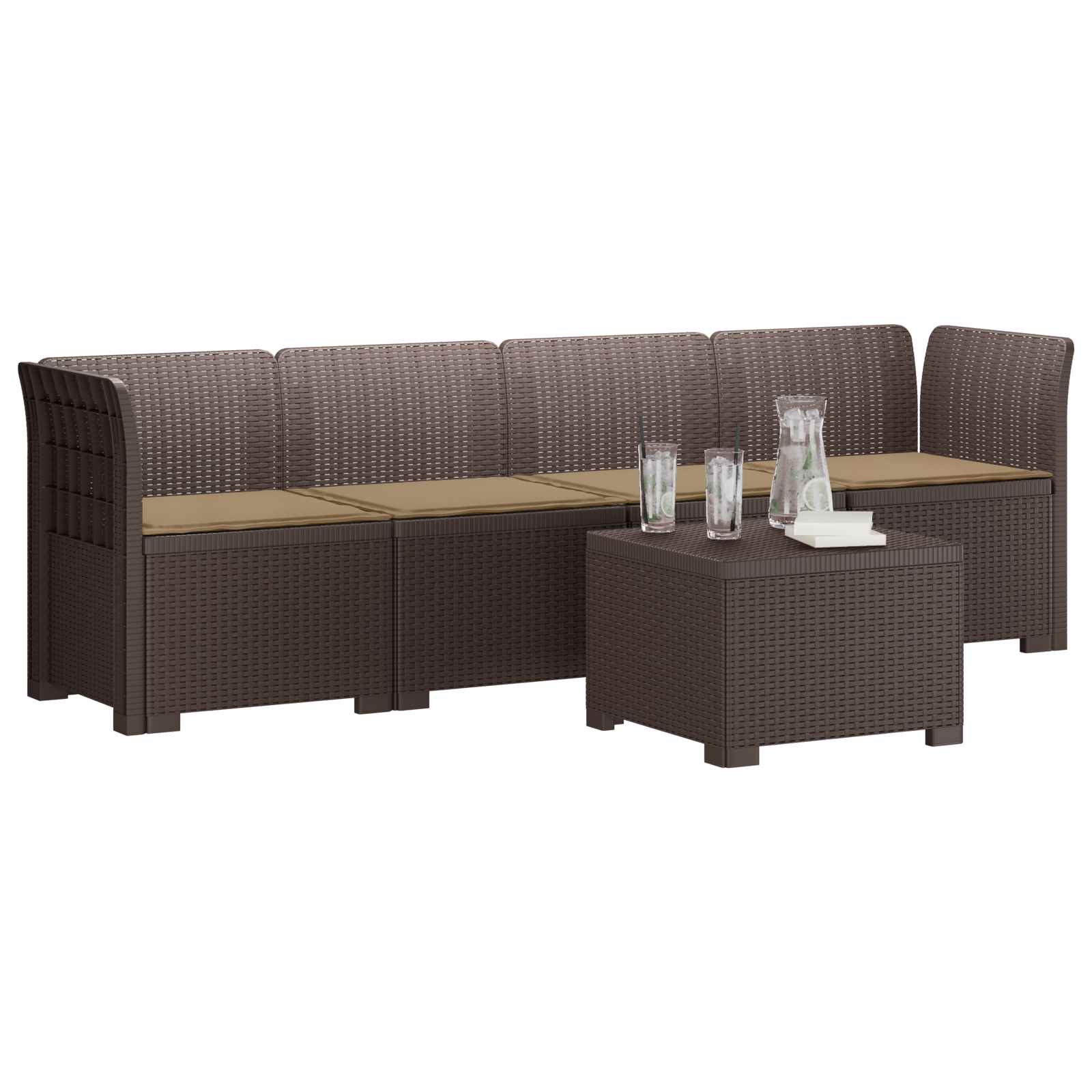 Divano da Giardino a 4 Posti con Cuscini in Stile Rattan PP | homemem39