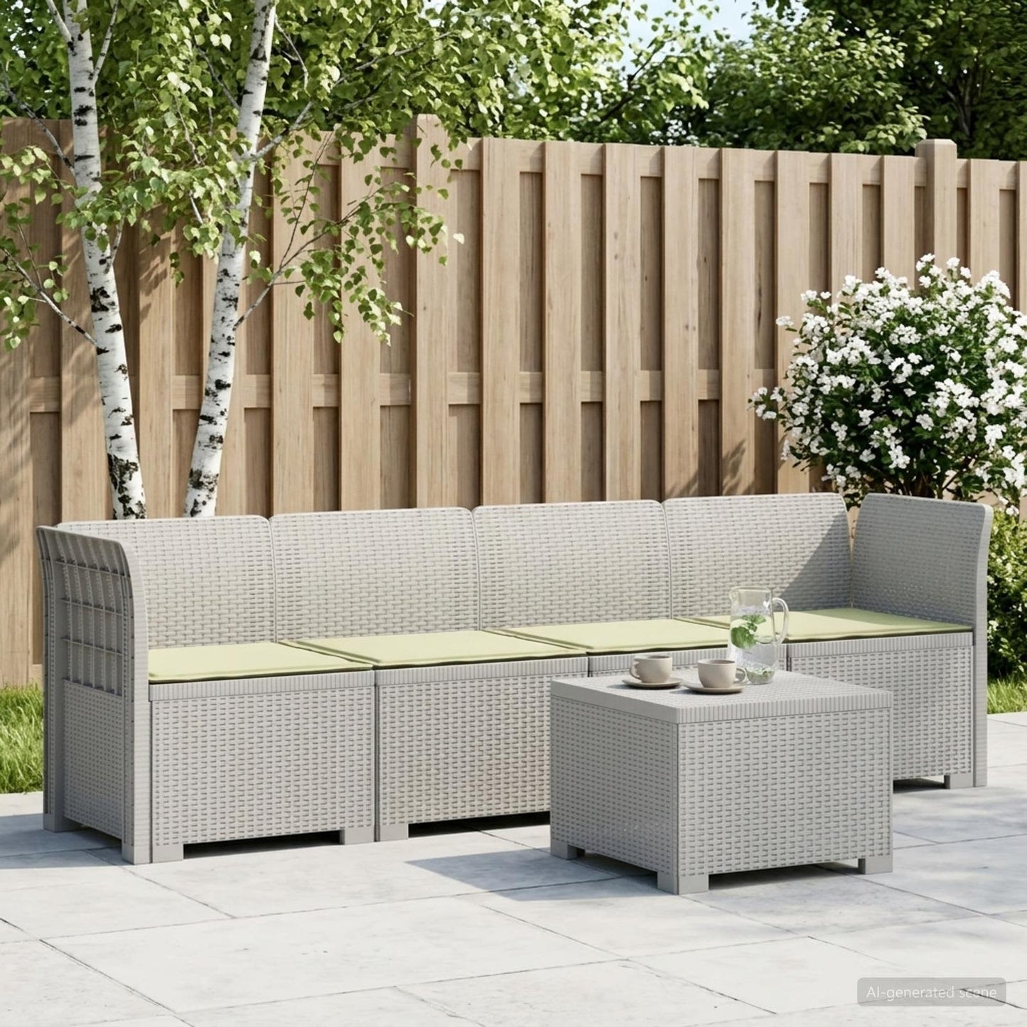Divano da Giardino a 4 Posti con Cuscini in Stile Rattan PP | homemem39