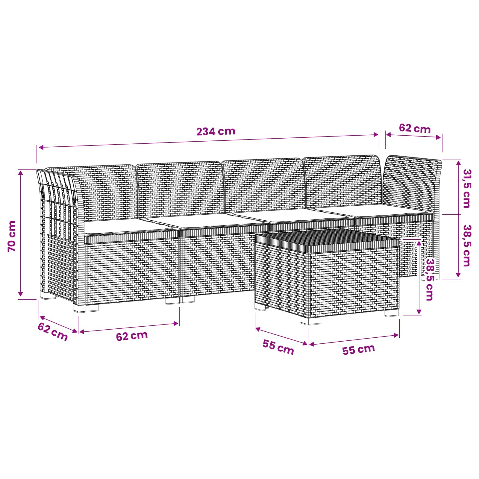 Divano da Giardino a 4 Posti con Cuscini in Stile Rattan PP | homemem39