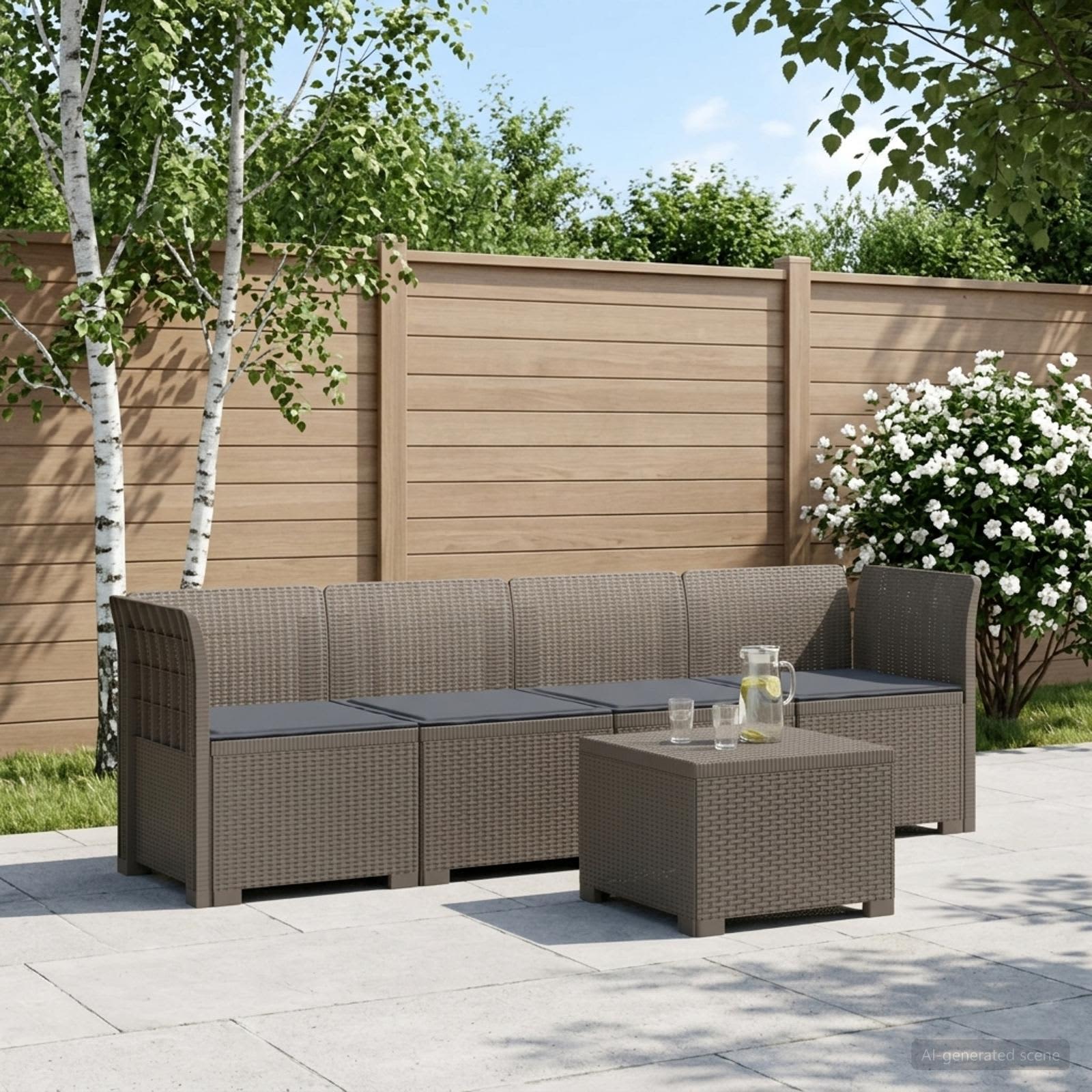 Divano da Giardino a 4 Posti con Cuscini in Stile Rattan PP | homemem39