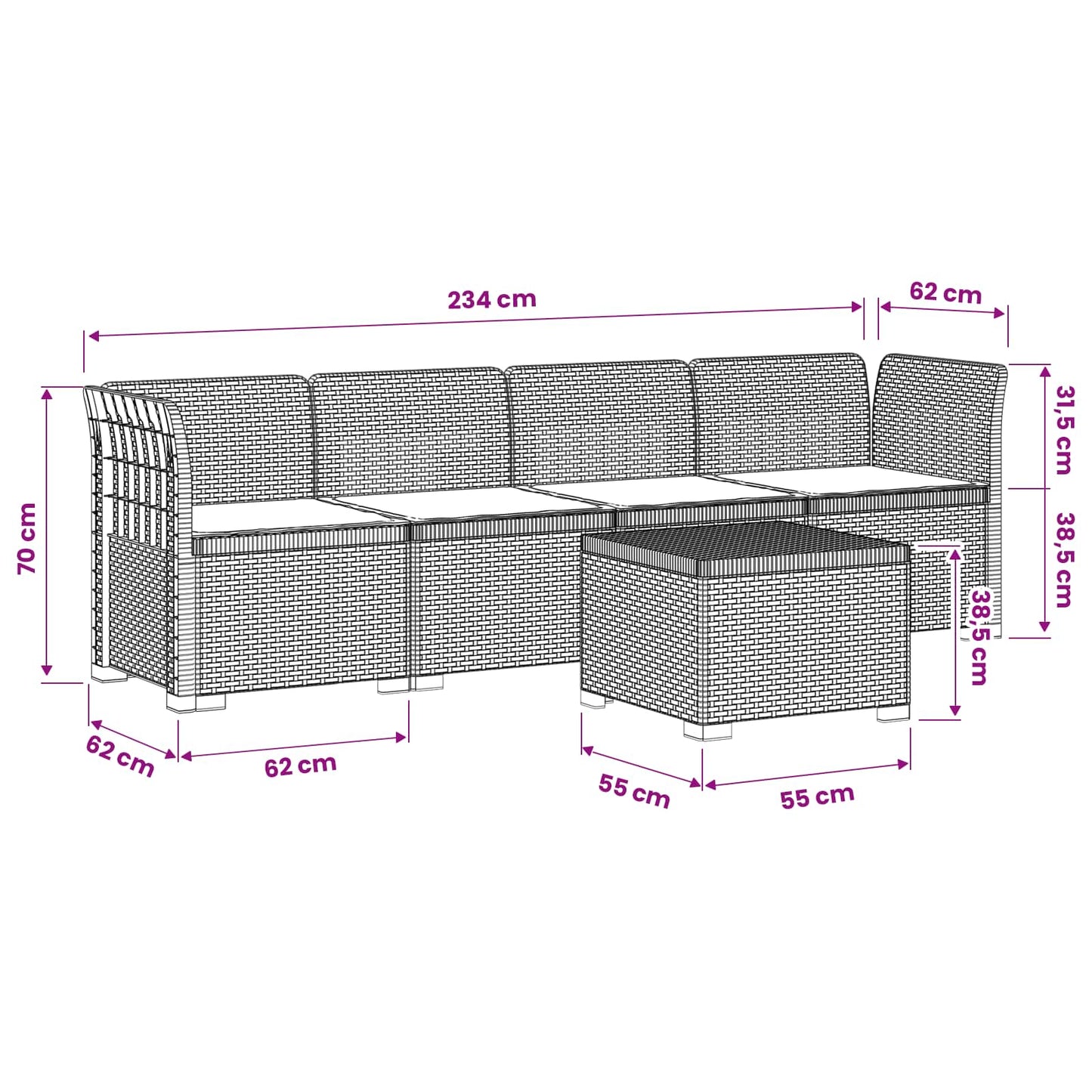 Divano da Giardino a 4 Posti con Cuscini in Stile Rattan PP | homemem39