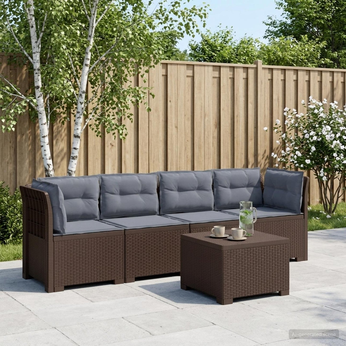 Divano da Giardino a 4 Posti con Cuscini in Stile Rattan PP | homemem39
