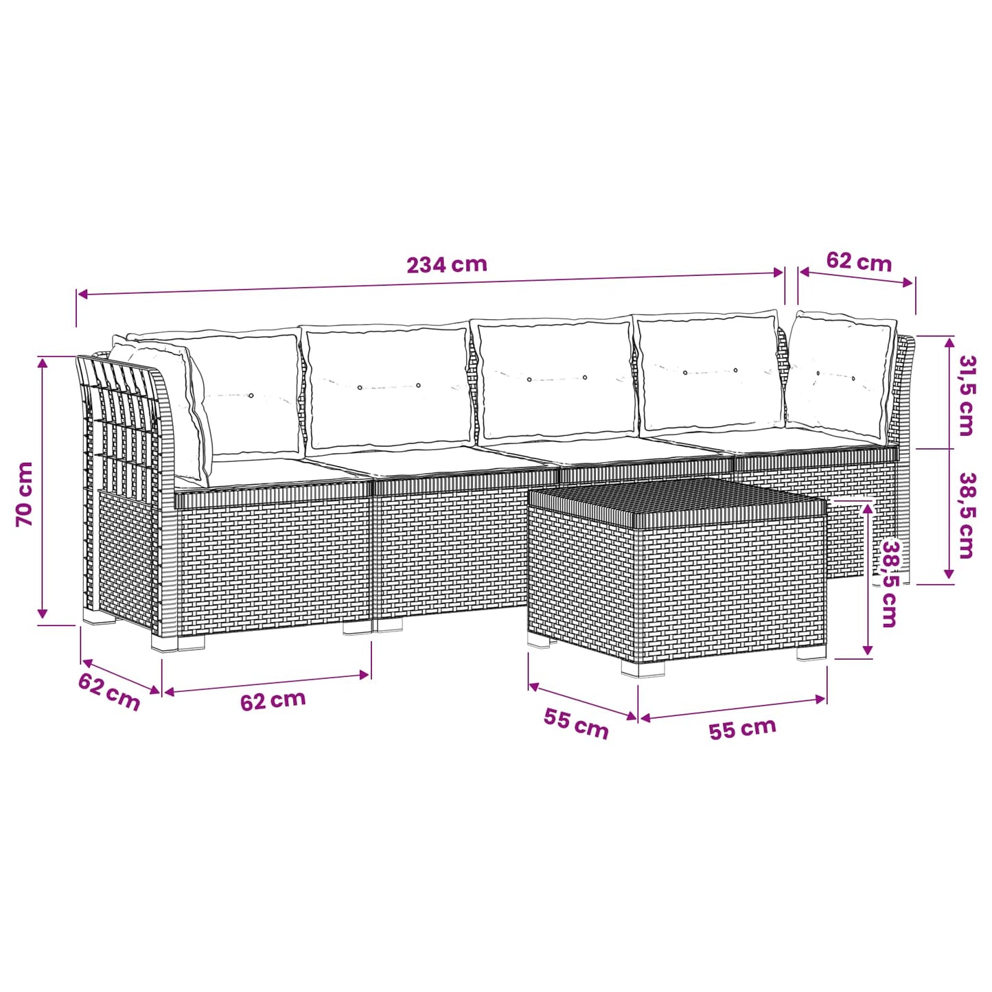 Divano da Giardino a 4 Posti con Cuscini in Stile Rattan PP | homemem39