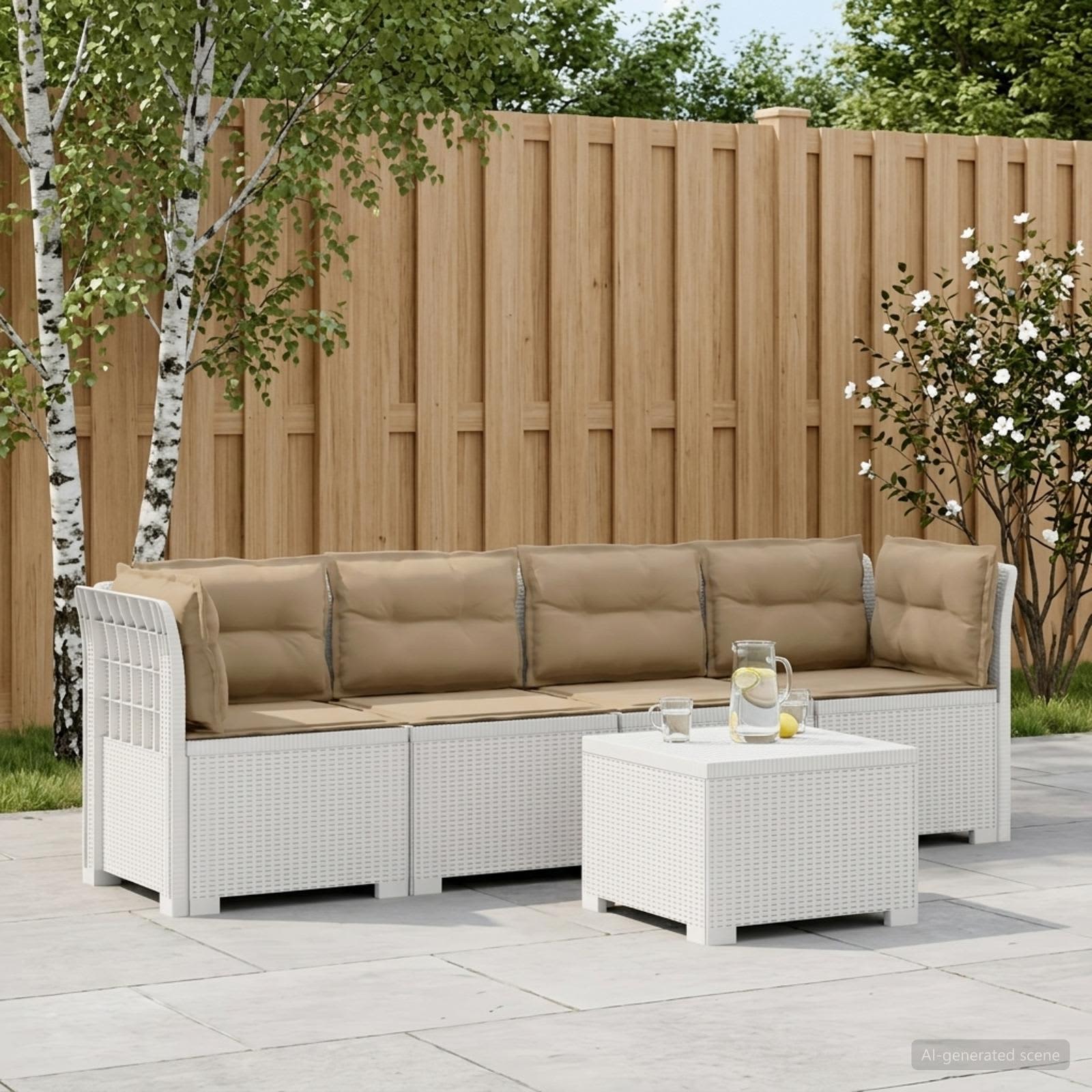 Divano da Giardino a 4 Posti con Cuscini in Stile Rattan PP | homemem39