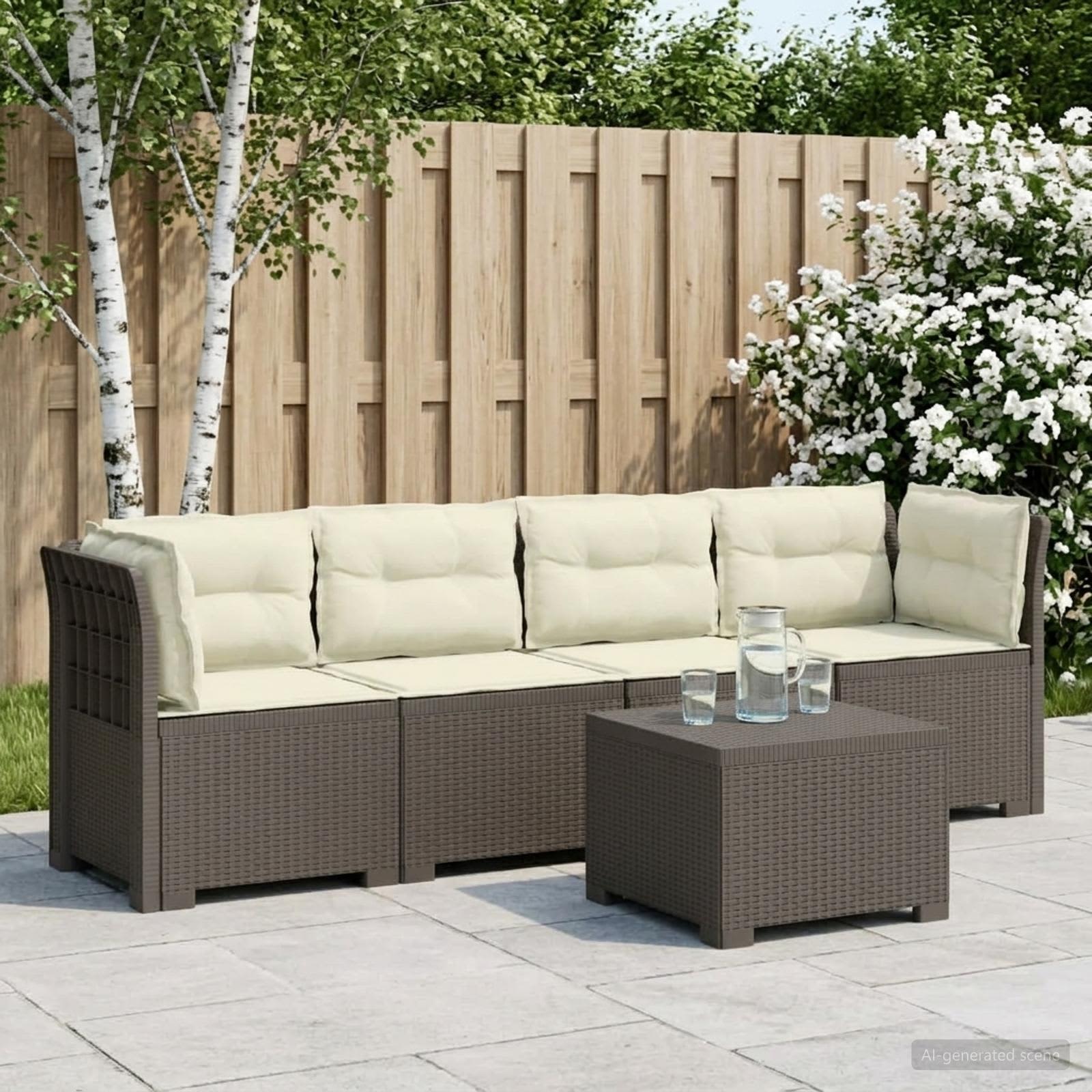Divano da Giardino a 4 Posti con Cuscini in Stile Rattan PP | homemem39