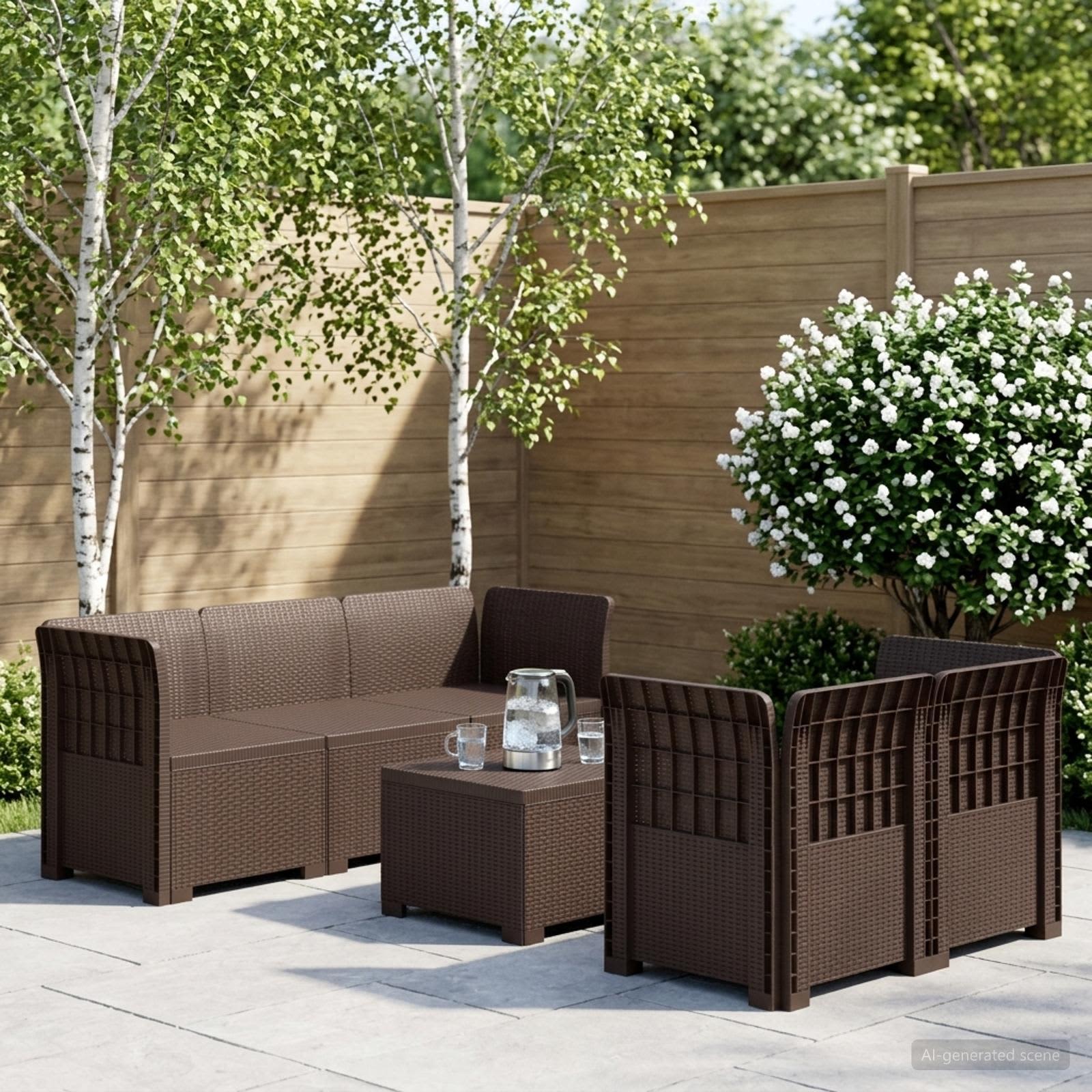Divano da Giardino 5 Posti Stile Rattan PP Marrone | homemem39