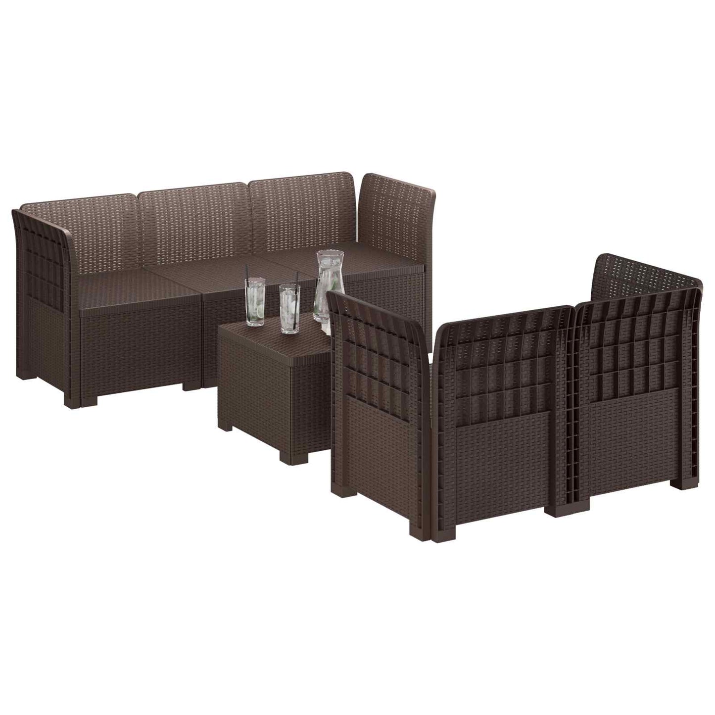 Divano da Giardino 5 Posti Stile Rattan PP Marrone | homemem39