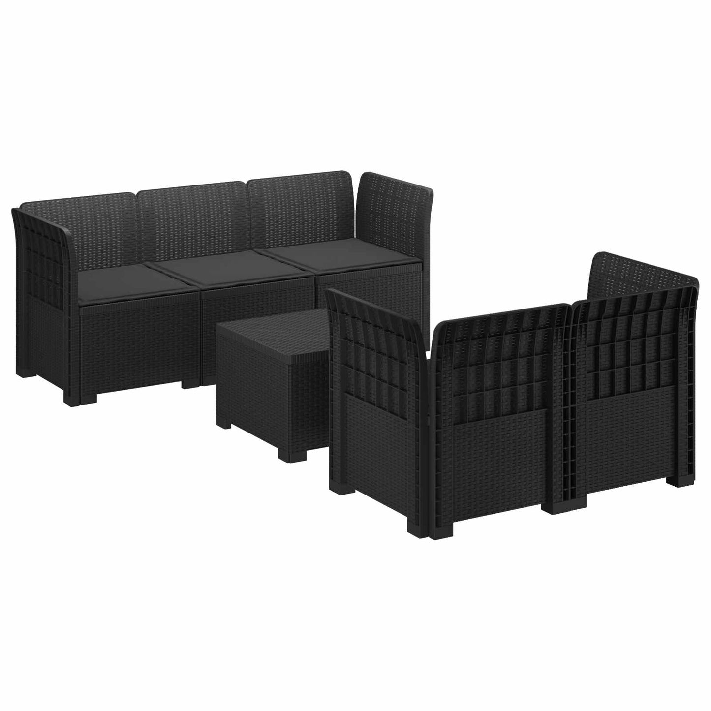 Divano da Giardino 5 Posti con Cuscini Stile Rattan PP | homemem39