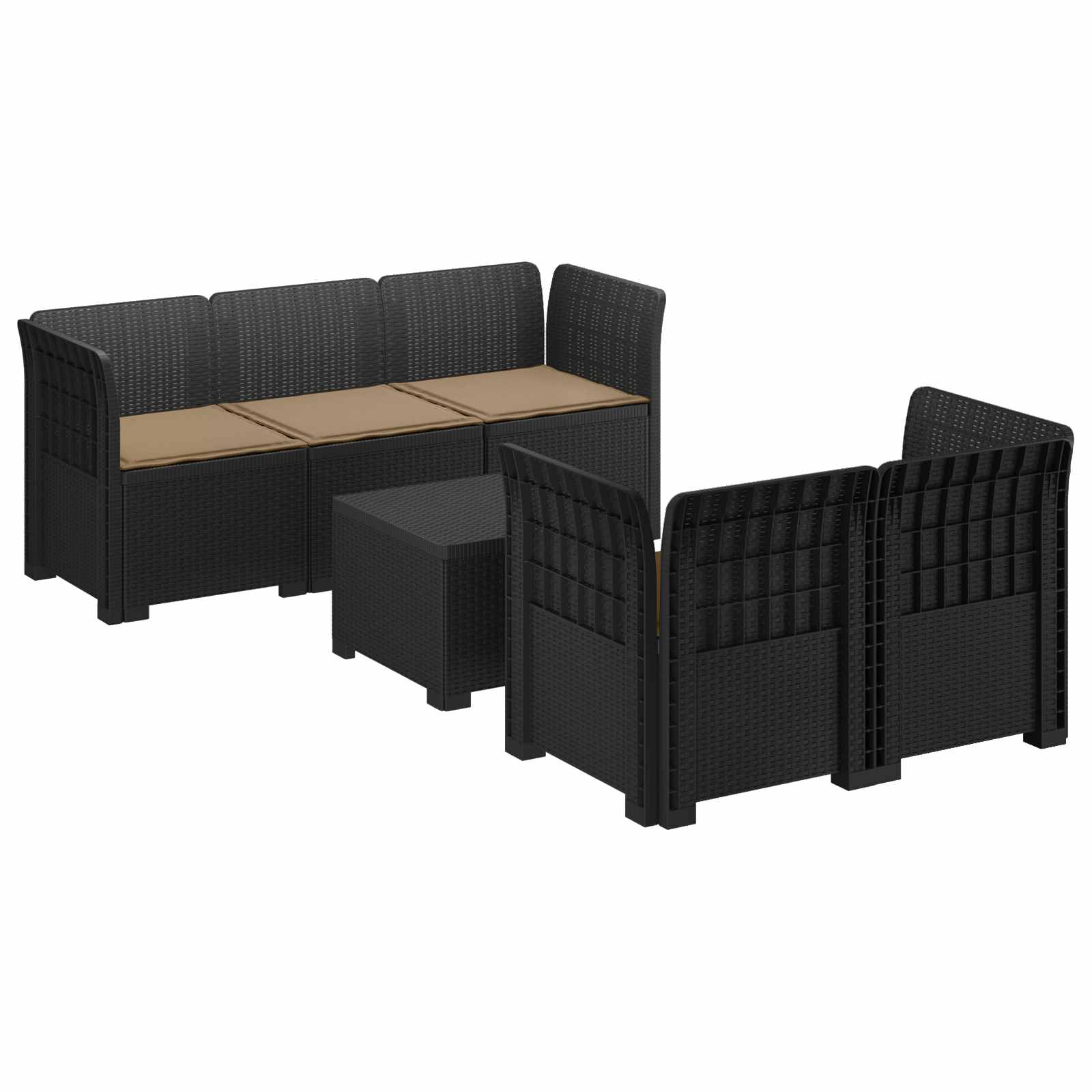 Divano da Giardino 5 Posti con Cuscini Stile Rattan PP | homemem39
