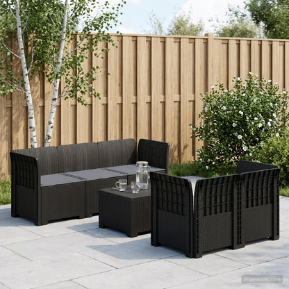 Divano da Giardino 5 Posti con Cuscini Stile Rattan PP | homemem39
