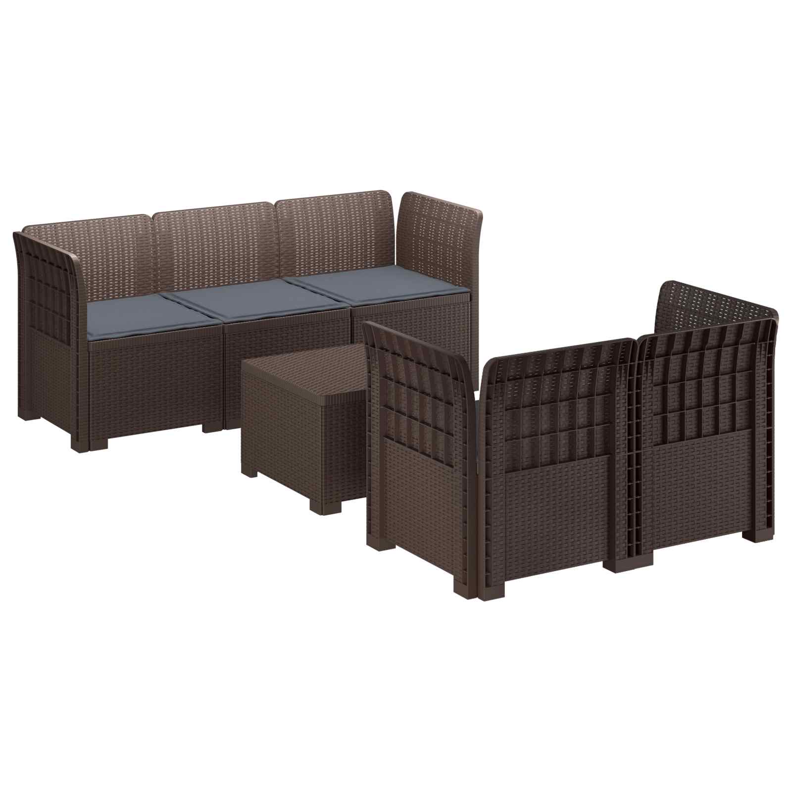 Divano da Giardino 5 Posti con Cuscini Stile Rattan PP Marrone | homemem39