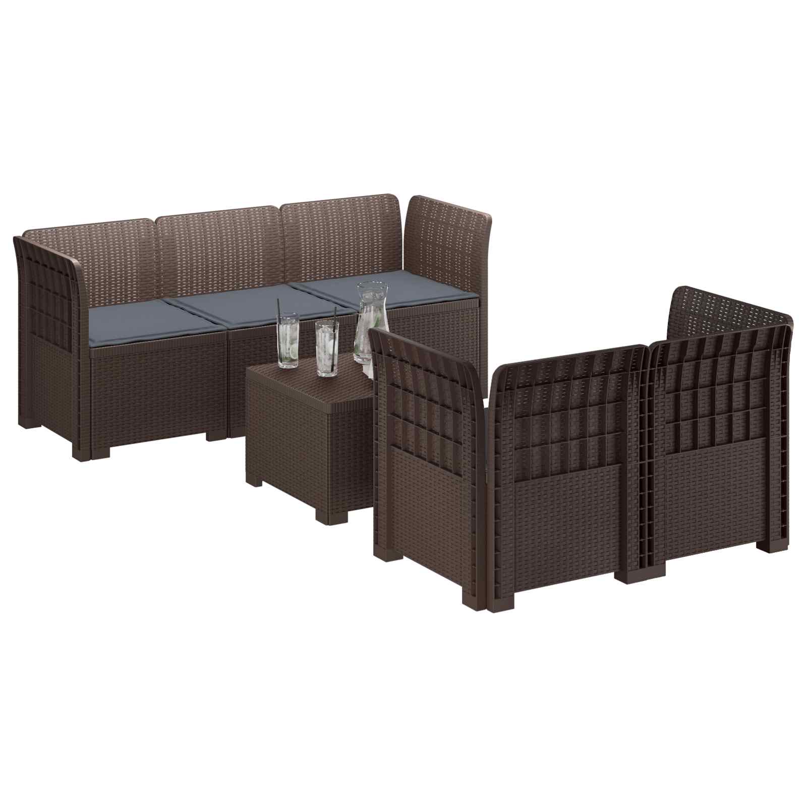 Divano da Giardino 5 Posti con Cuscini Stile Rattan PP Marrone | homemem39