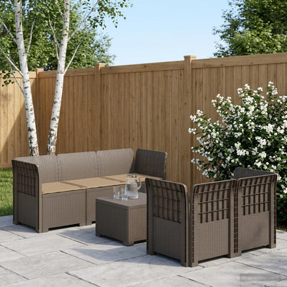 Divano da Giardino 5 Posti con Cuscini Stile Rattan PP | homemem39